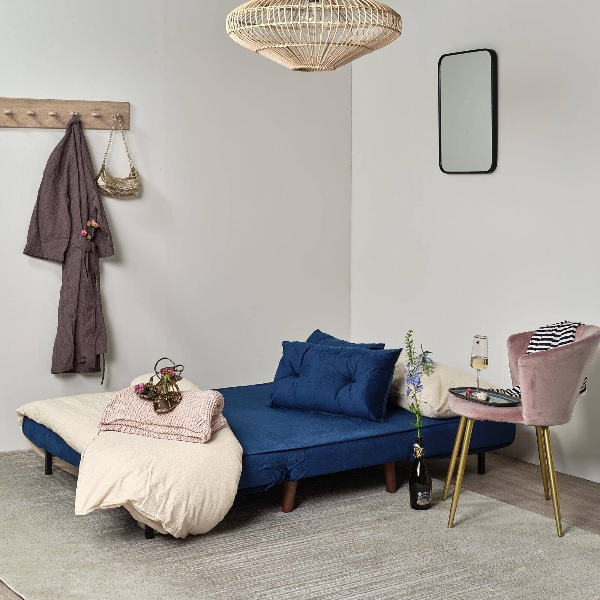 Outlet - Una Double Sofa Bed - Navy Blue - Sprung Construction - Image 2