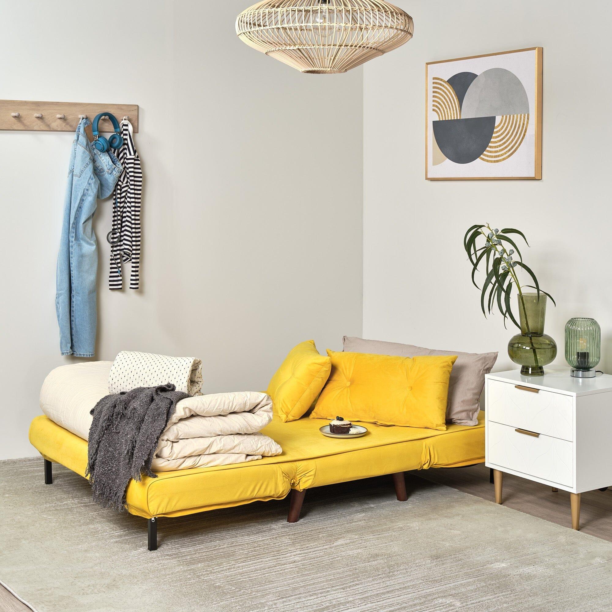 Outlet - Una small double sofa bed - yellow - velvet - Image 3