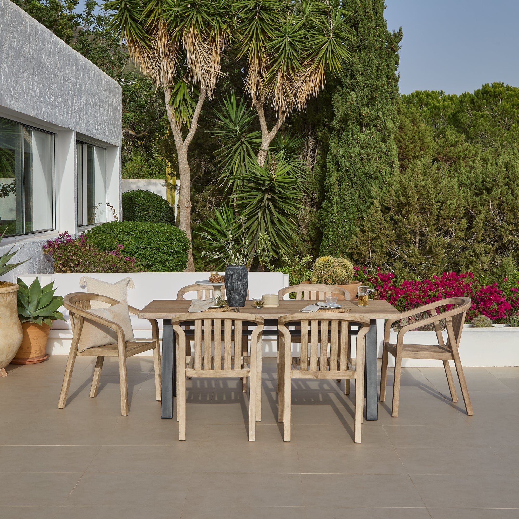 Palm 6 Seater Wooden Garden Dining Set with 6 Shiro Chairs - Image 2