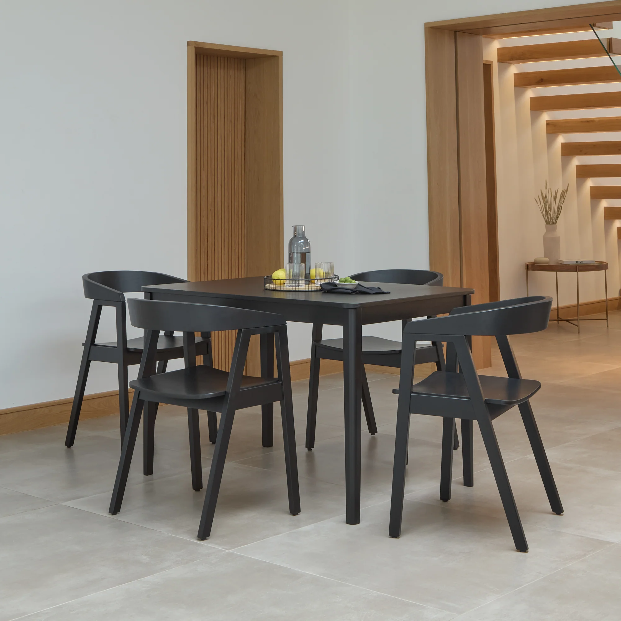 Paul Black Oak Extending Dining Table Set - 4 Seater - Ella Carver Chairs - Black Oak - Image 2