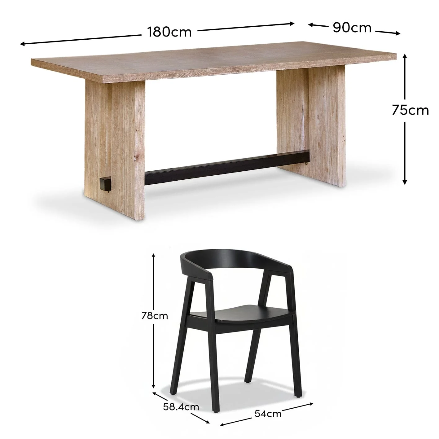 Priya Whitewash Dining Table Set - 6 Seater - Ella Black Wooden Chairs - Image 16