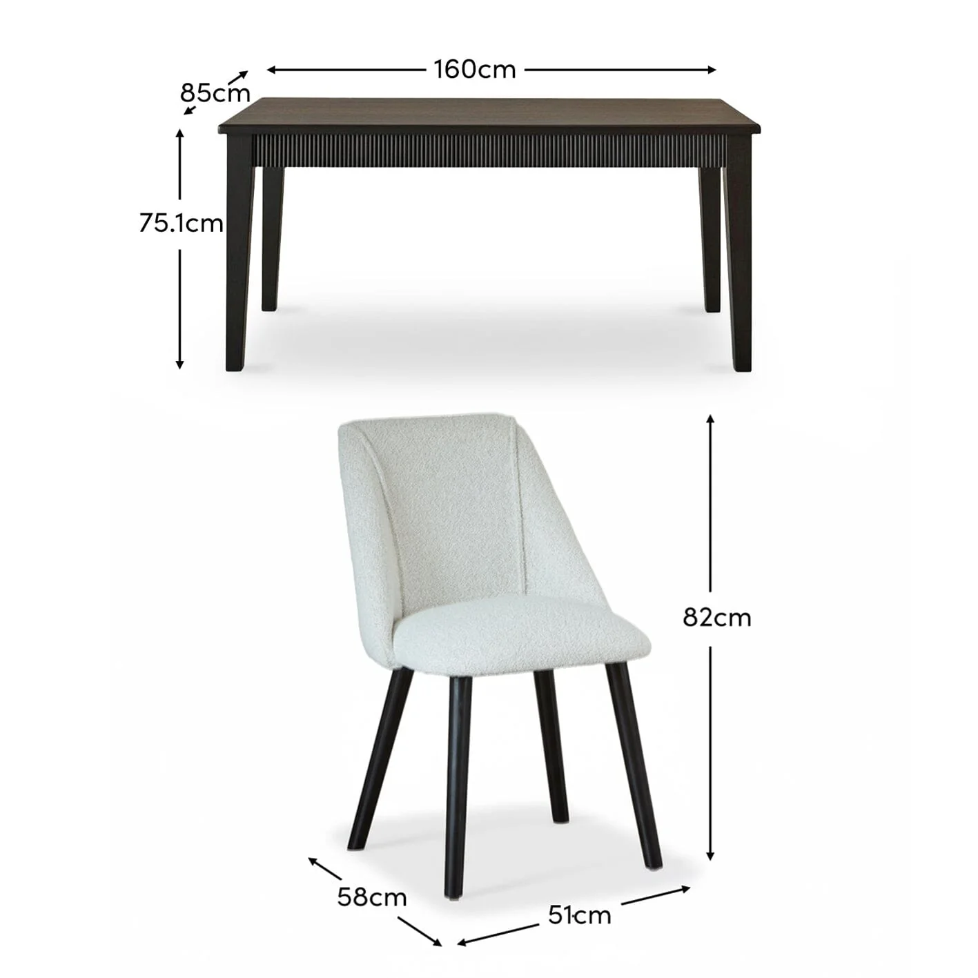 Raleigh Black Oak Rectangular Dining Table Set - 6 Seater - Freya Oat Boucle Dining Chairs - Black Oak Legs - Image 11