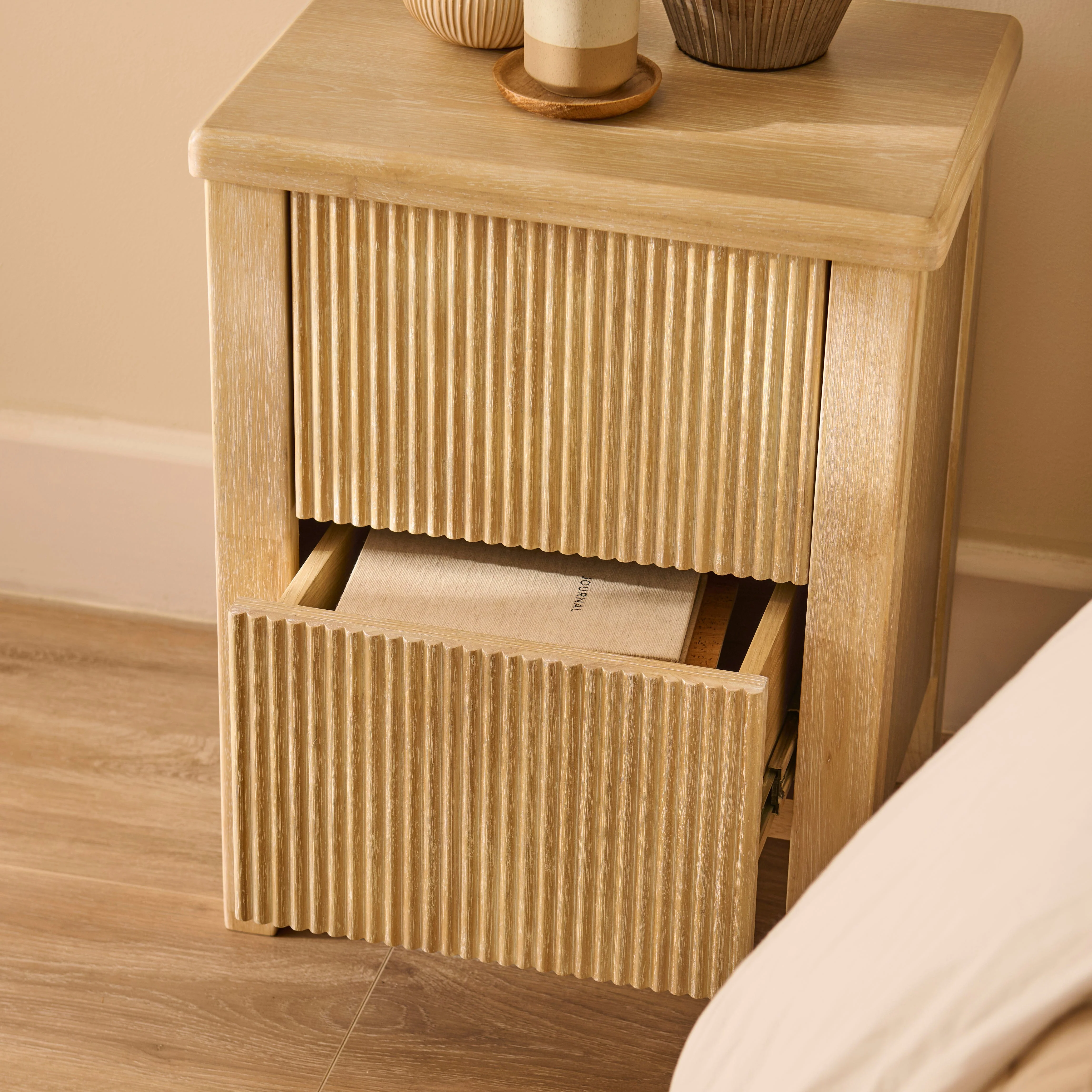 Raleigh 2 Drawer Bedside Table - Whitewash - Image 3