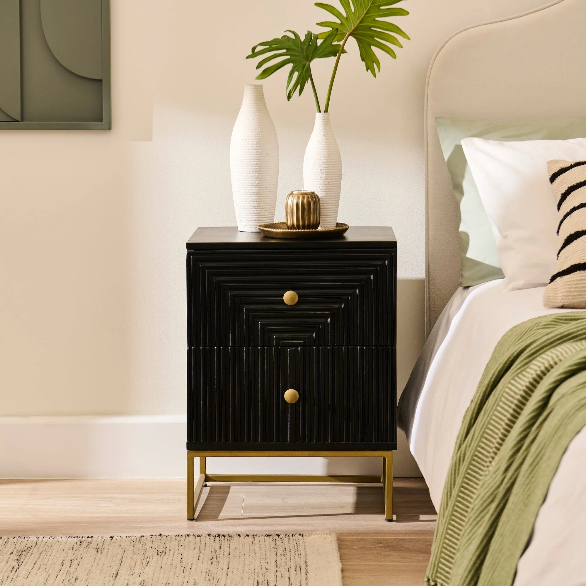 Rayna Jet Black 2 Drawer Bedside Table