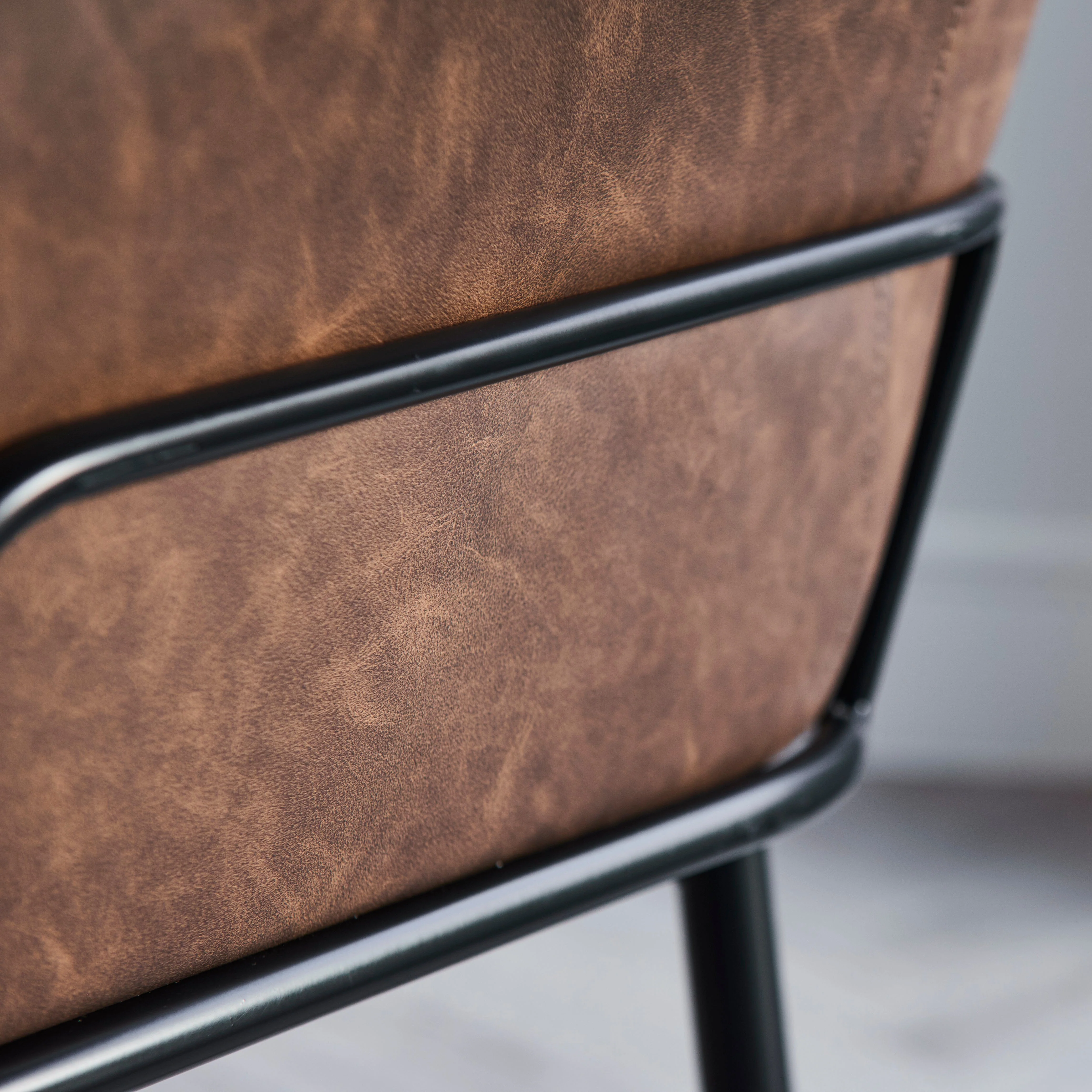 Reagan Saddle Brown Vegan Leather Carver Chairs - Set of 2 - Black Metal Legs - Image 4