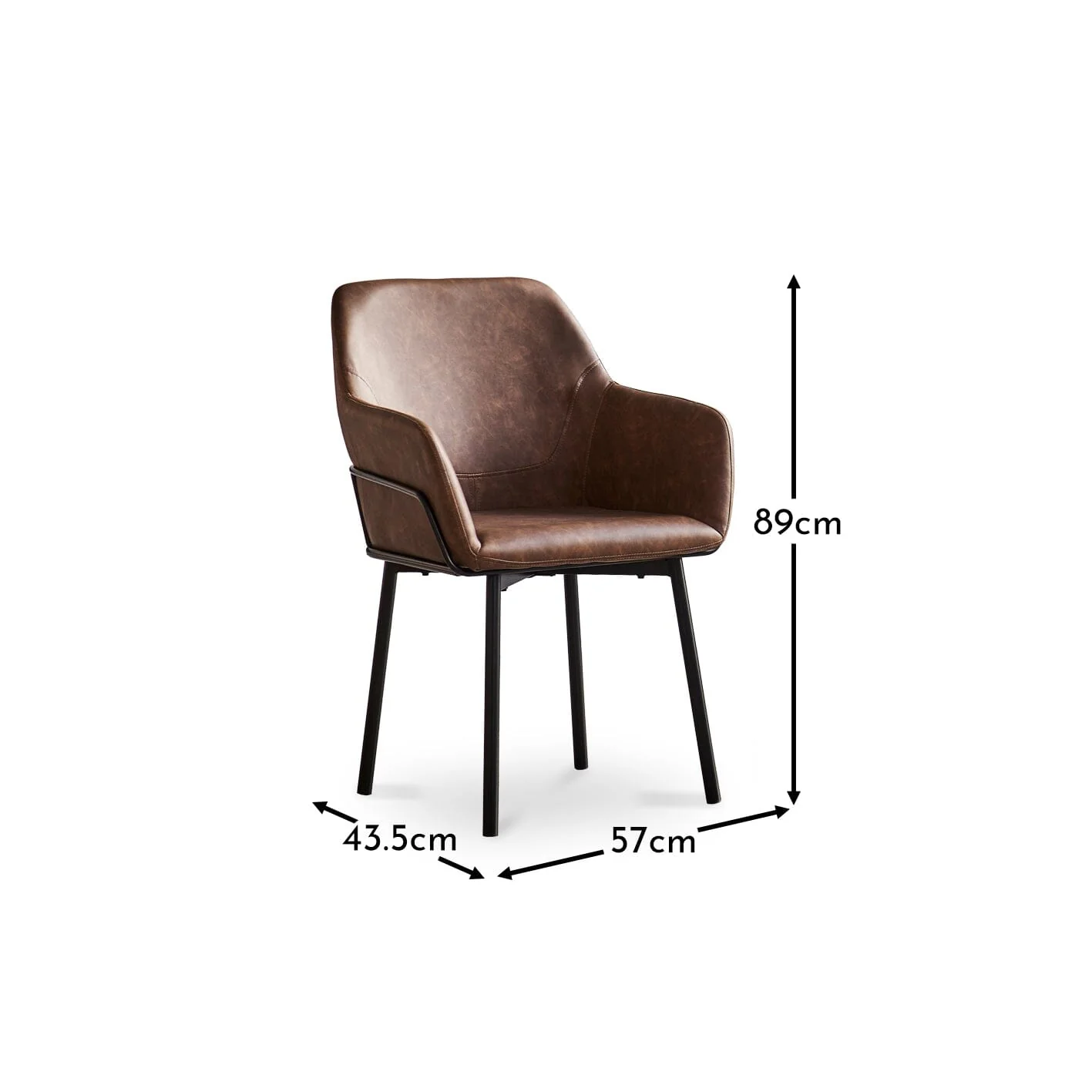 Reagan Saddle Brown Vegan Leather Carver Chairs - Set of 2 - Black Metal Legs - Image 7