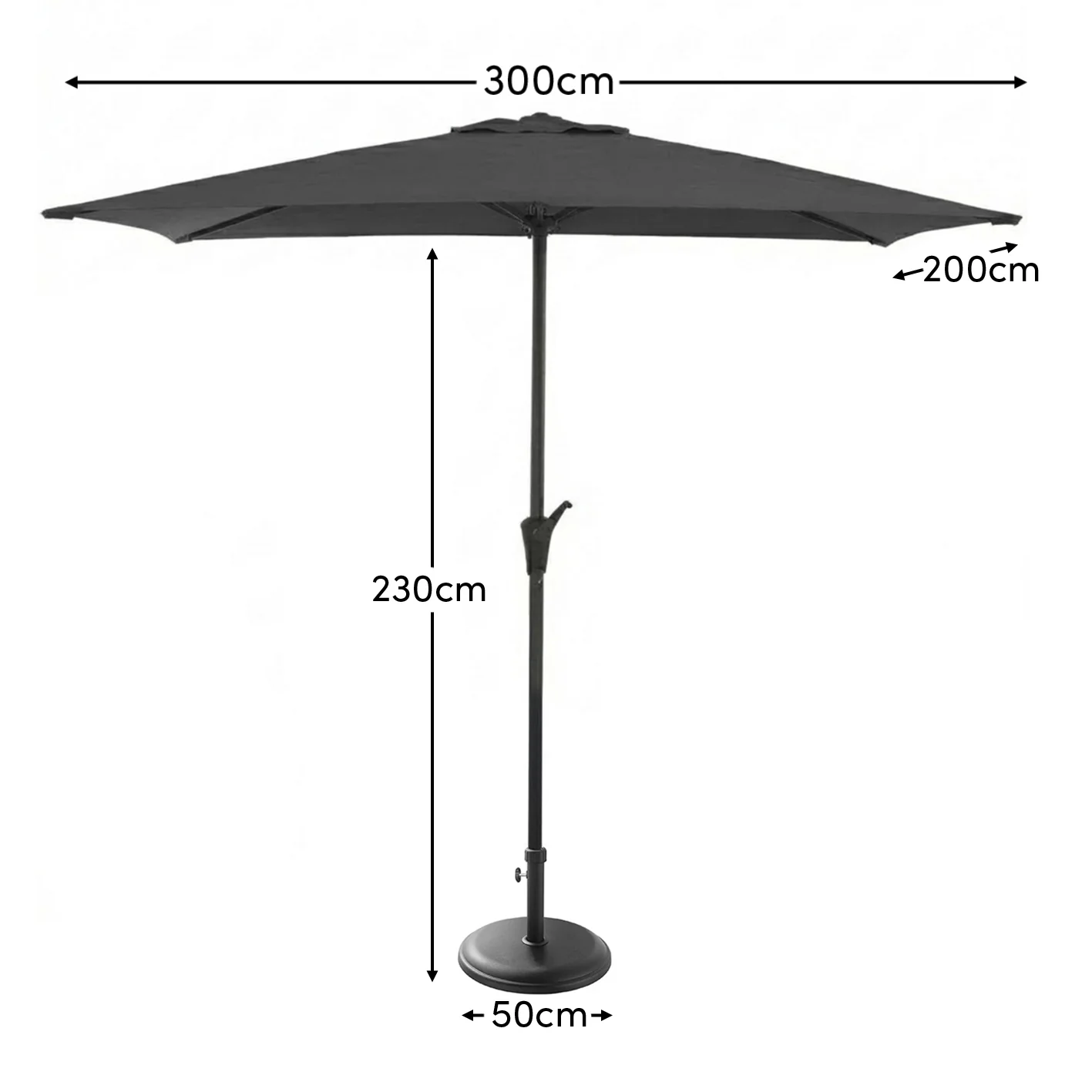 Rectangular 2x3m Grey LED Parasol with 25kg Parasol Base - Black Concrete - Image 2
