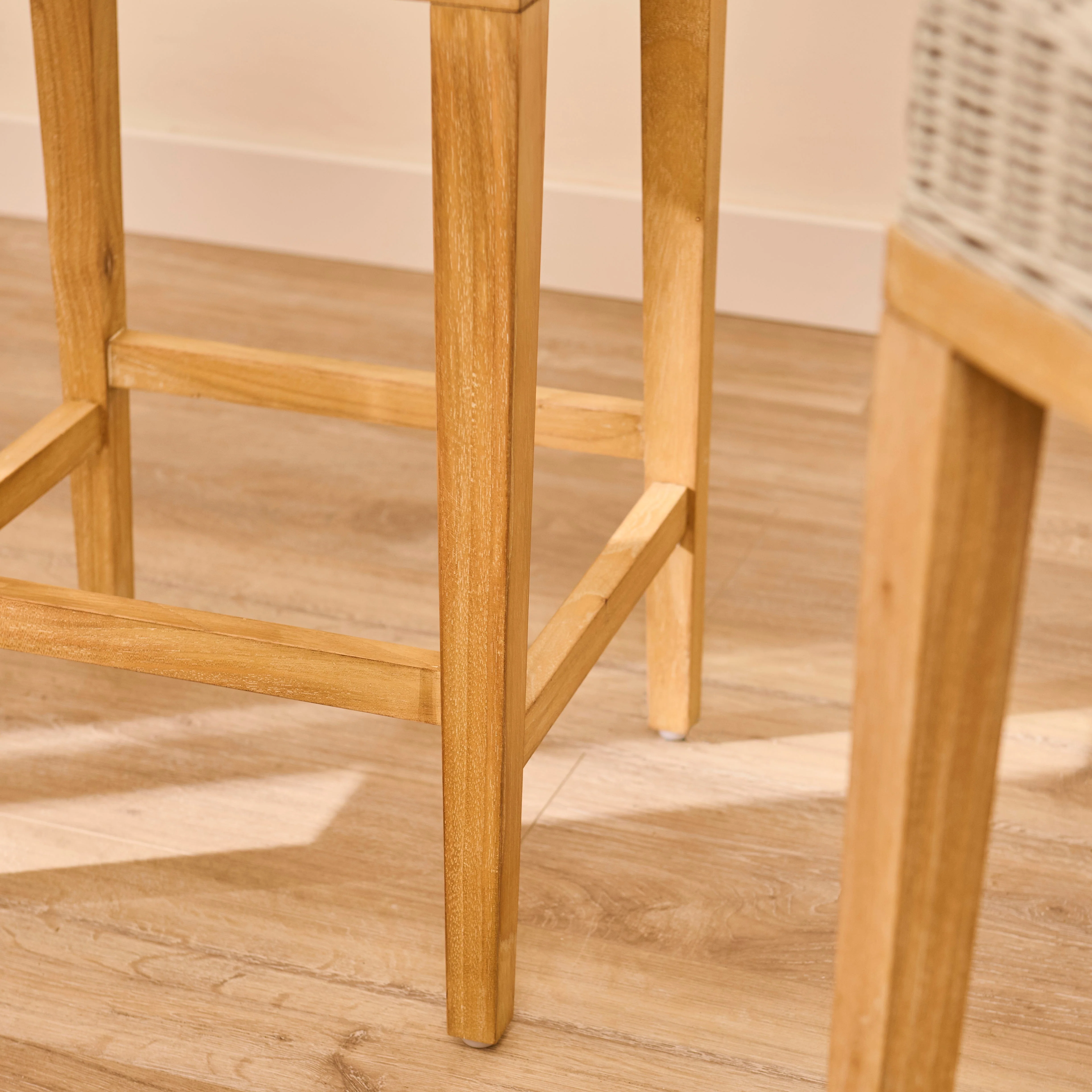 Reid Linen Grey Backless Bar Stools - Set of 2 - Whitewash Mindi Wood Legs - Image 2