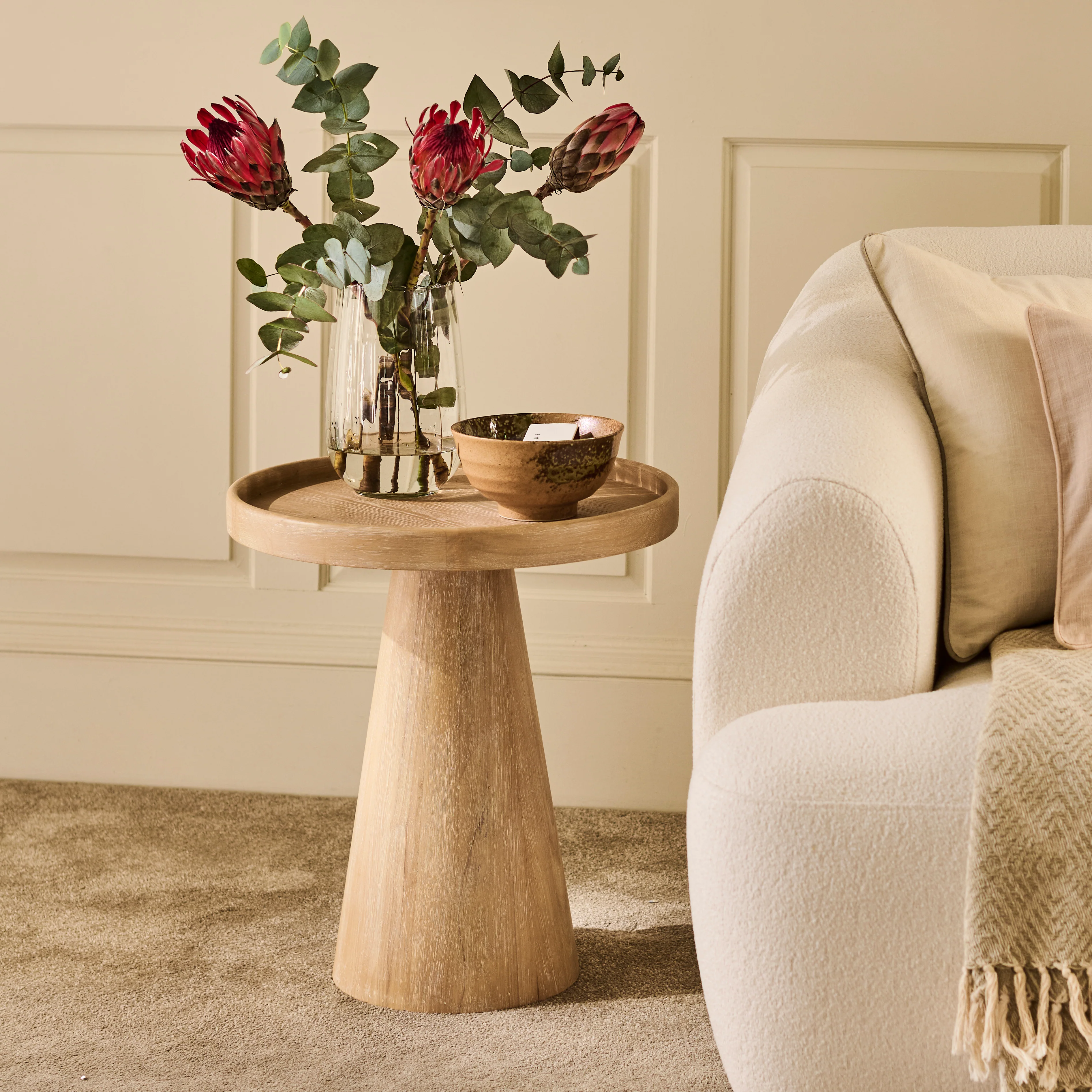 Rhiannon 45cm Round Side Table - Whitewash Oak
