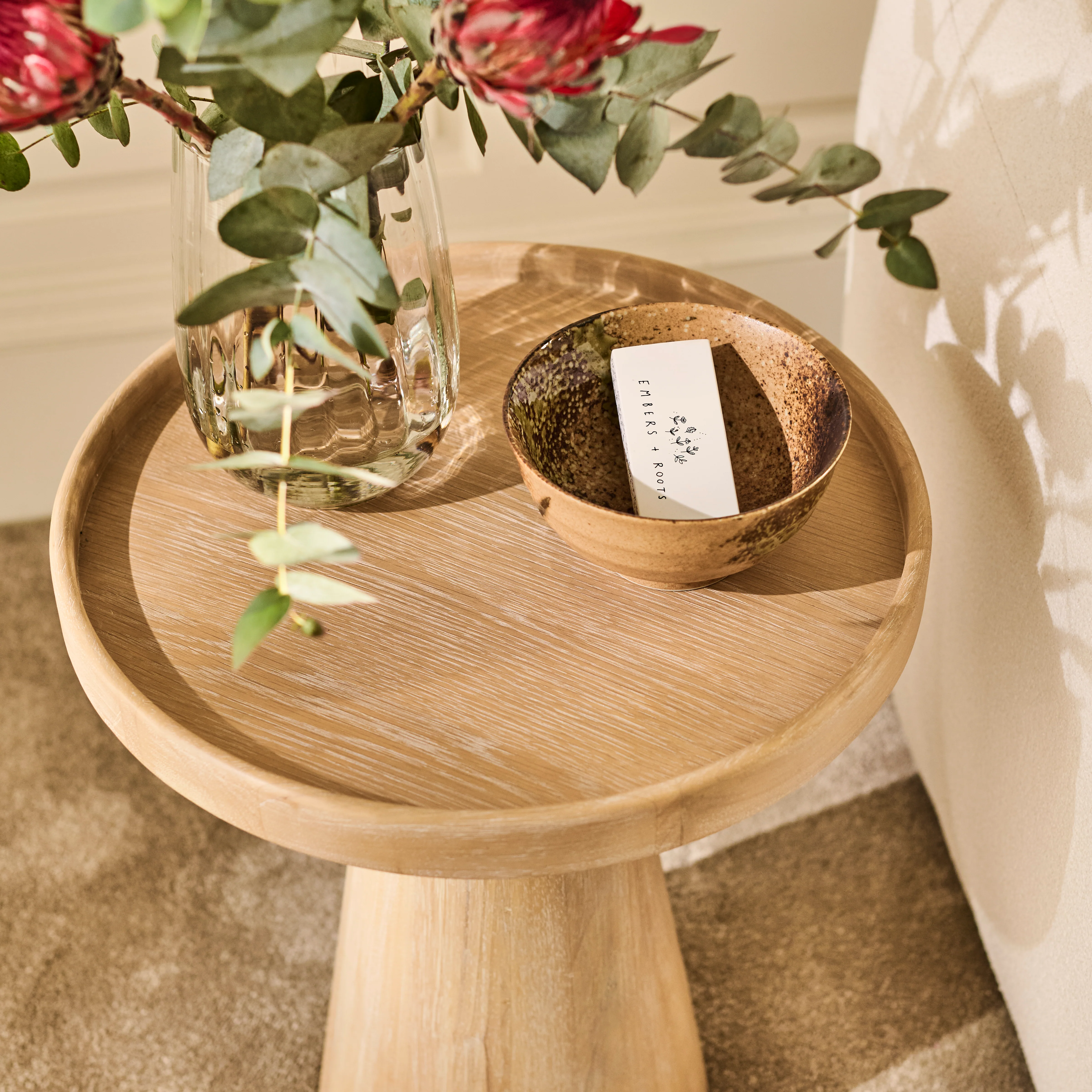 Rhiannon 45cm Round Side Table - Whitewash Oak - Image 4