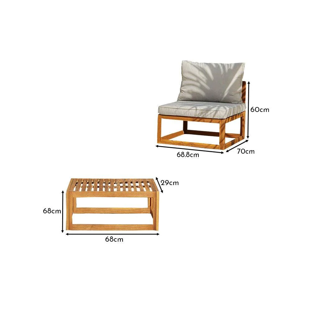 Rowan Wooden Garden 2 Chairs & Coffee Table Set - Natural - Image 6