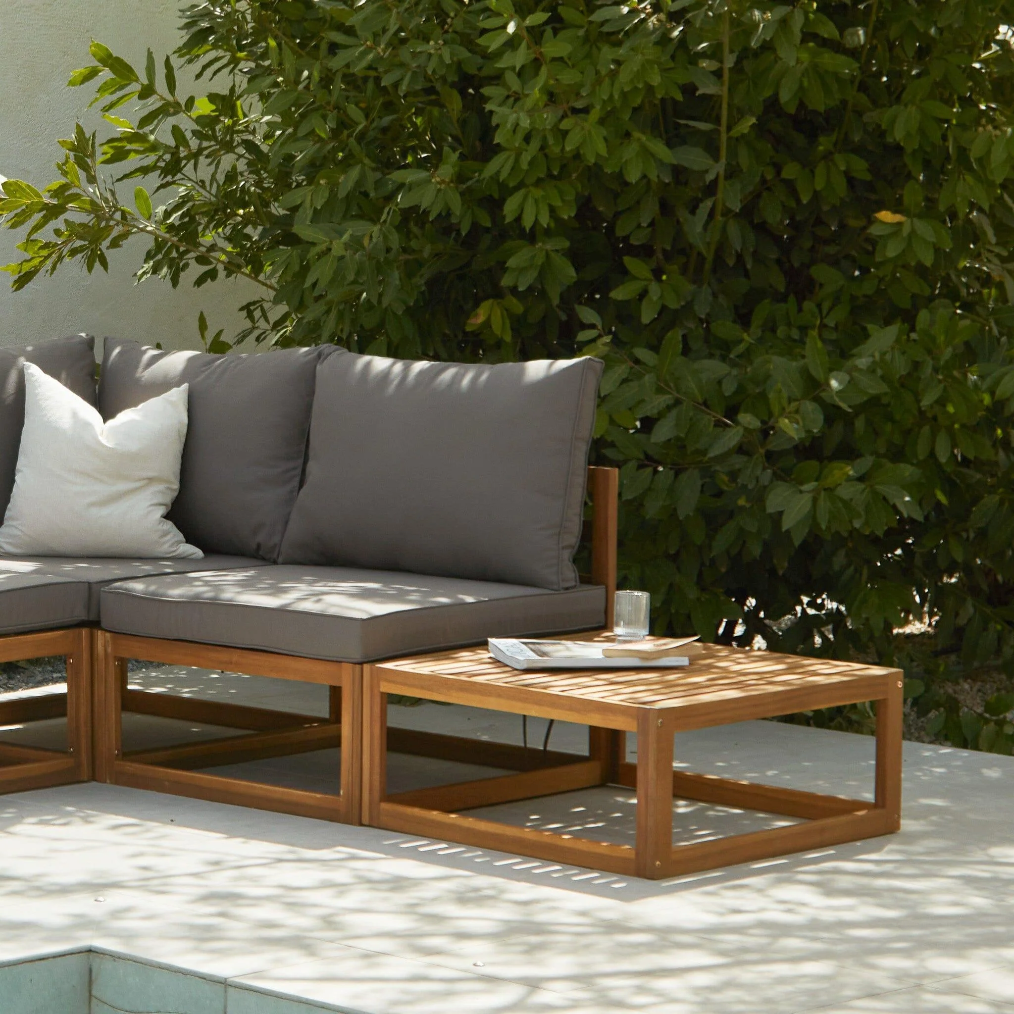 Rowan 4 Seater Wooden Garden Chaise Corner Sofa Set - Grey - Image 4