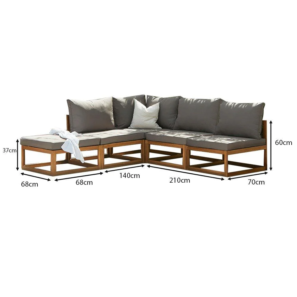 Rowan 5 Seater Wooden Garden Chaise Corner Sofa Set - Grey - Image 10