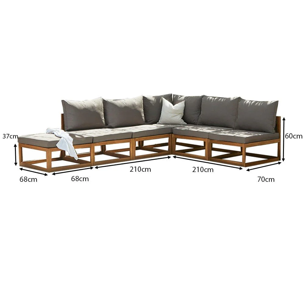 Rowan 6 Seater Wooden Garden Chaise Corner Sofa Set - Grey - Image 8