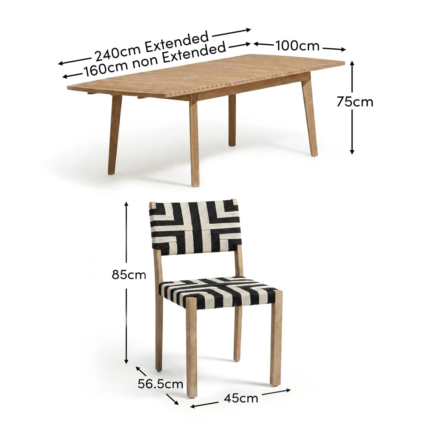 Saffron 6 Seater Extending Wooden Garden Dining Set with Saffron Black/Beige Chairs - Image 9