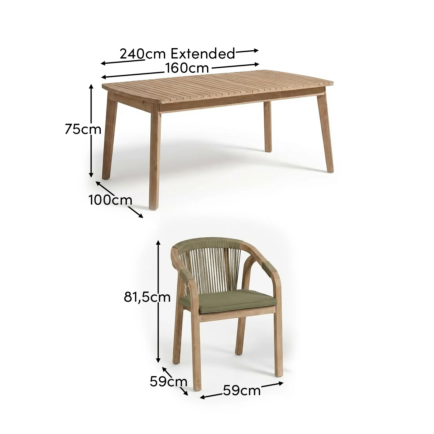 Saffron 6 Seater Extending Wooden Garden Dining Set with Shiro Green Rope Chairs - Image 11