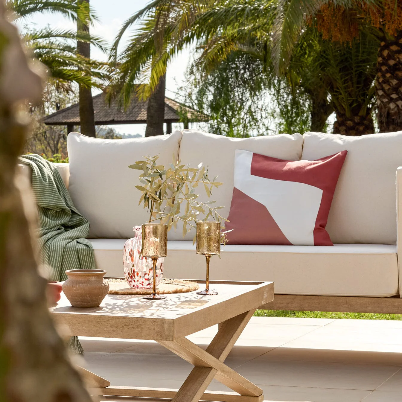 Salcombe 50x50cm Garden Cushion Cover - Paprika and Blush Pink - Image 2
