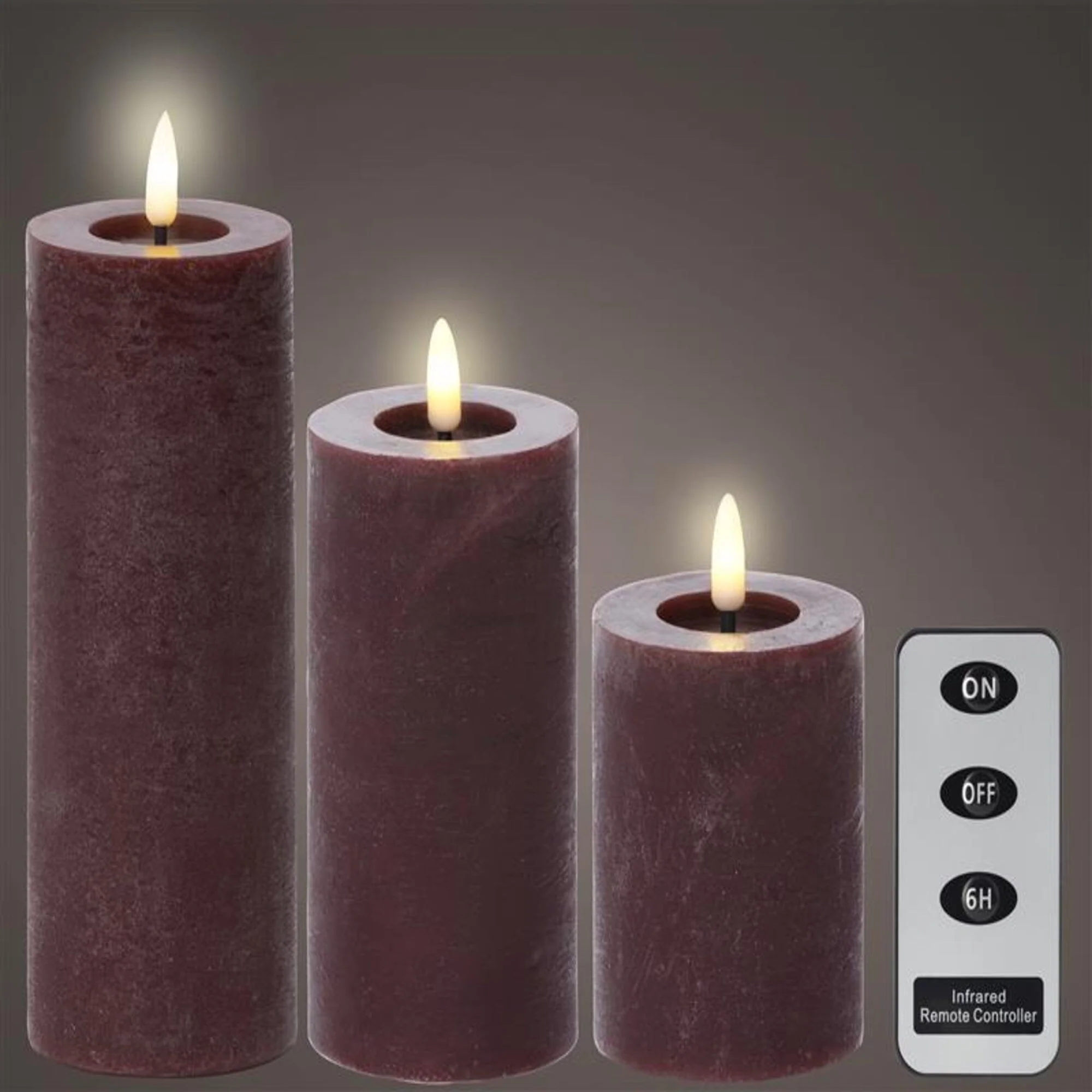 Samsta Battery Pillar Candles - Set of 3 - Burgundy Red - Image 6
