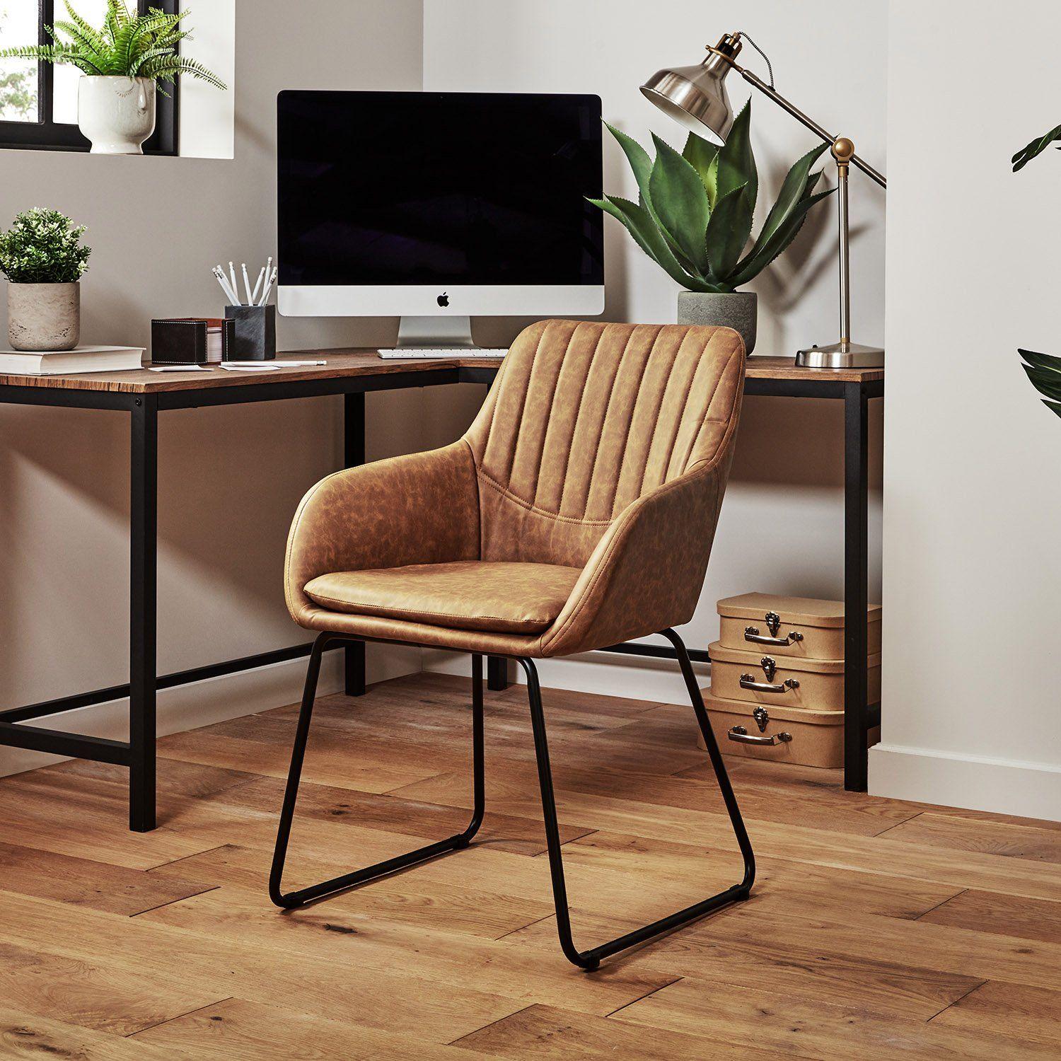Sheffield Corner Desk - Black/Natural & Sheffield Chair - Brown - Image 2