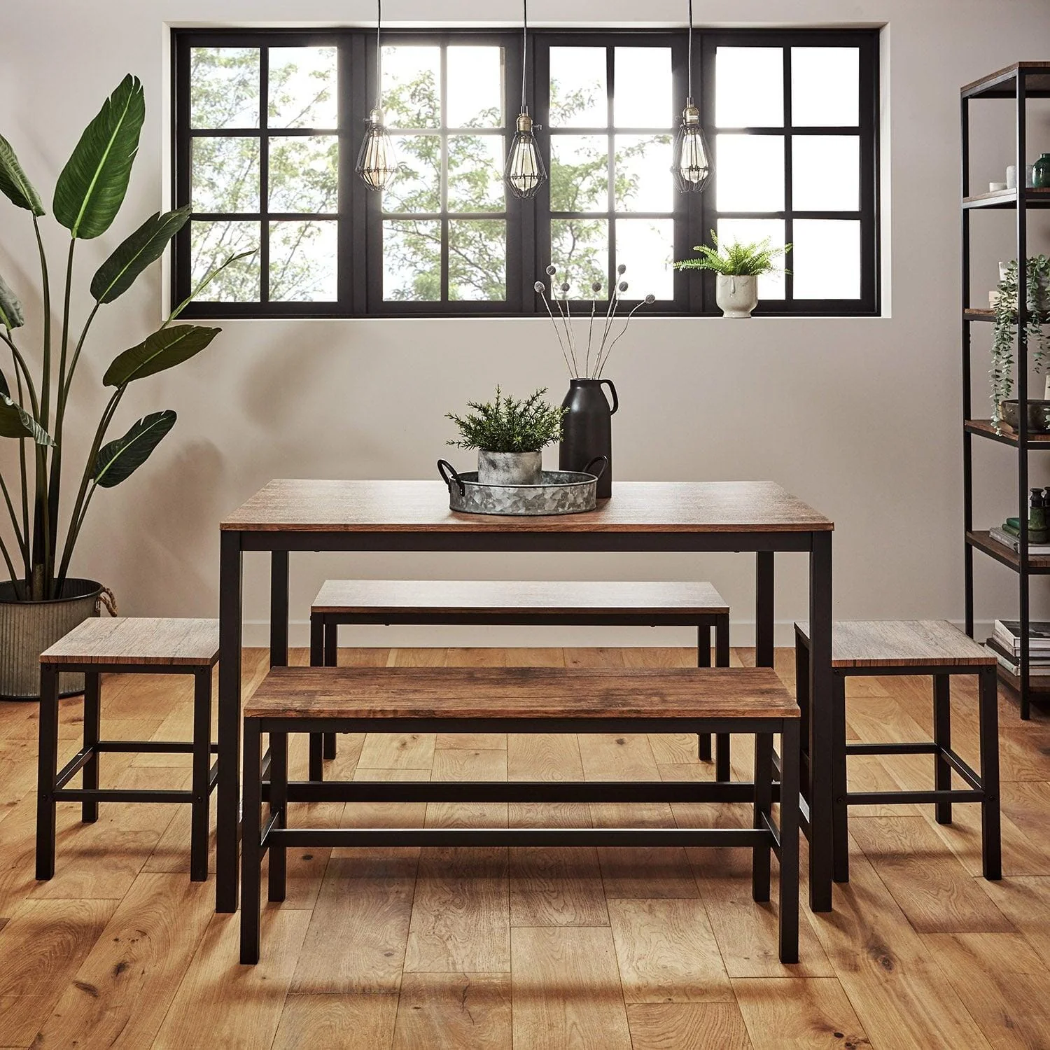 Sheffield Industrial Wood Dining Table - Black Metal Legs - Image 6