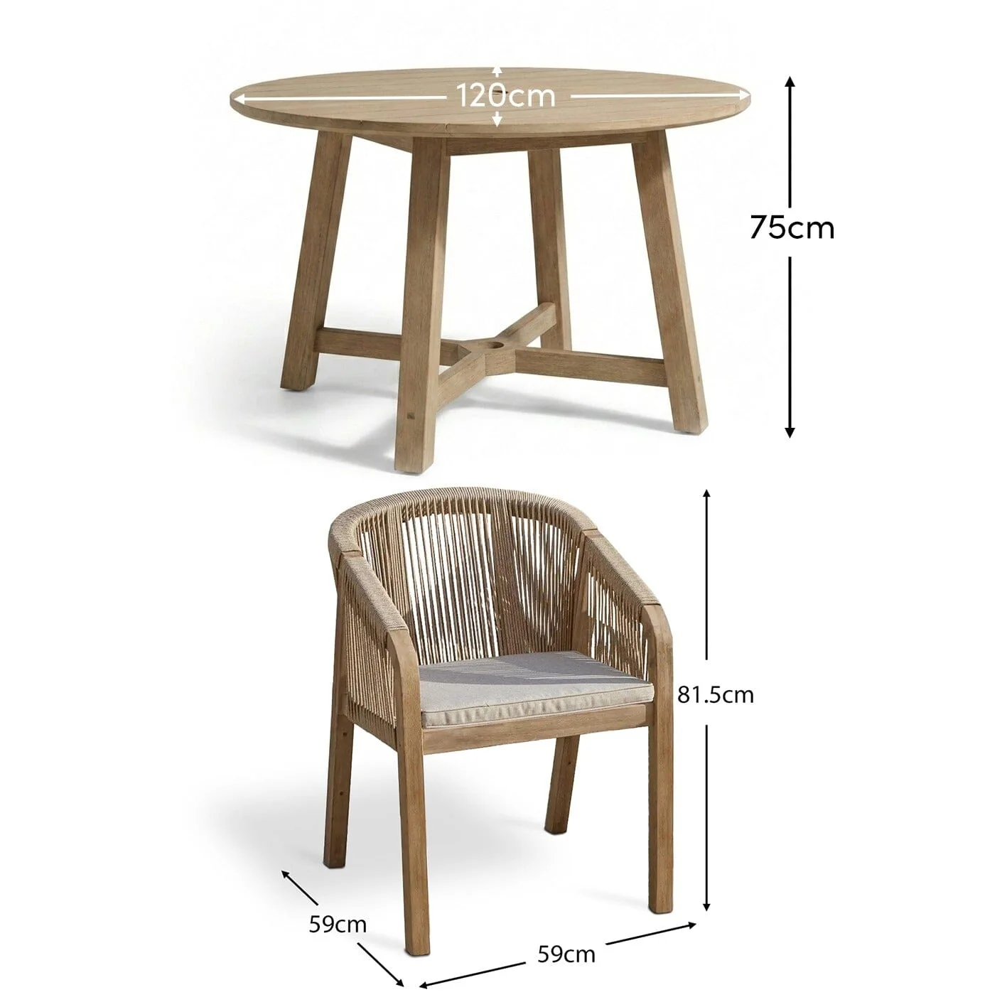 Shiro 4 Seater Round Wooden Garden Dining Set with Nala Cushioned Dining Chairs - Image 12