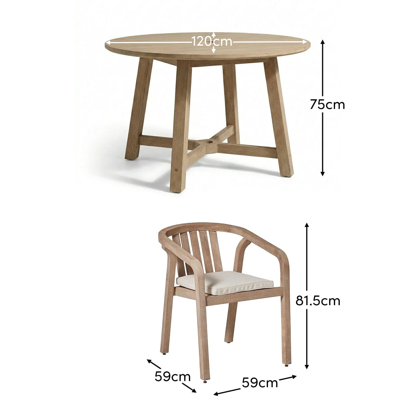 Shiro 4 Seater Round Wooden Garden Dining Set with Shiro Dining Chairs - 120cm - Image 11