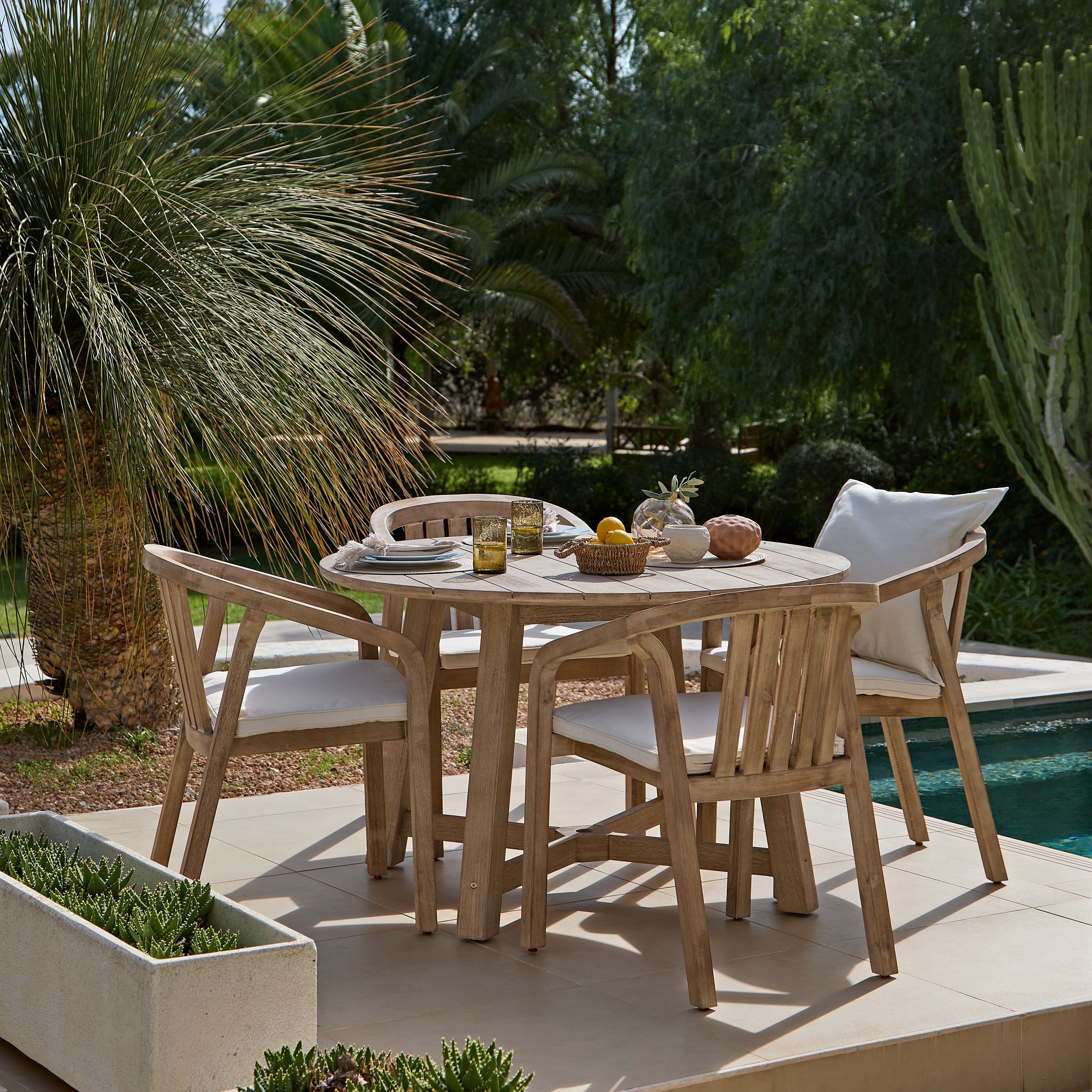 Shiro 4 Seater Round Wooden Garden Dining Set with Shiro Dining Chairs - 120cm - Image 6