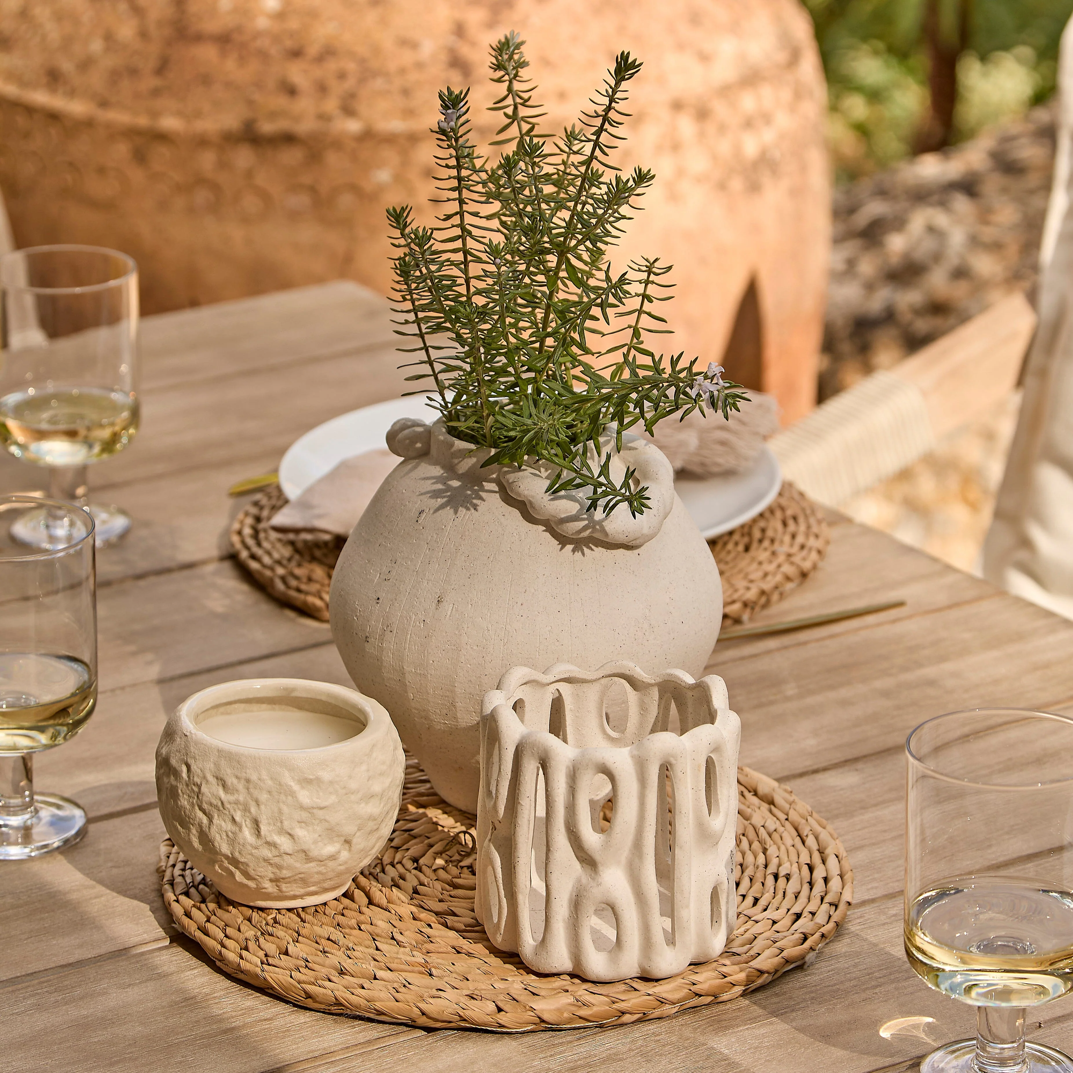 Shiro 6 Seater Wooden Garden Dining Set with Shiro Beige Rope Chairs & Bench - 180cm - Image 11