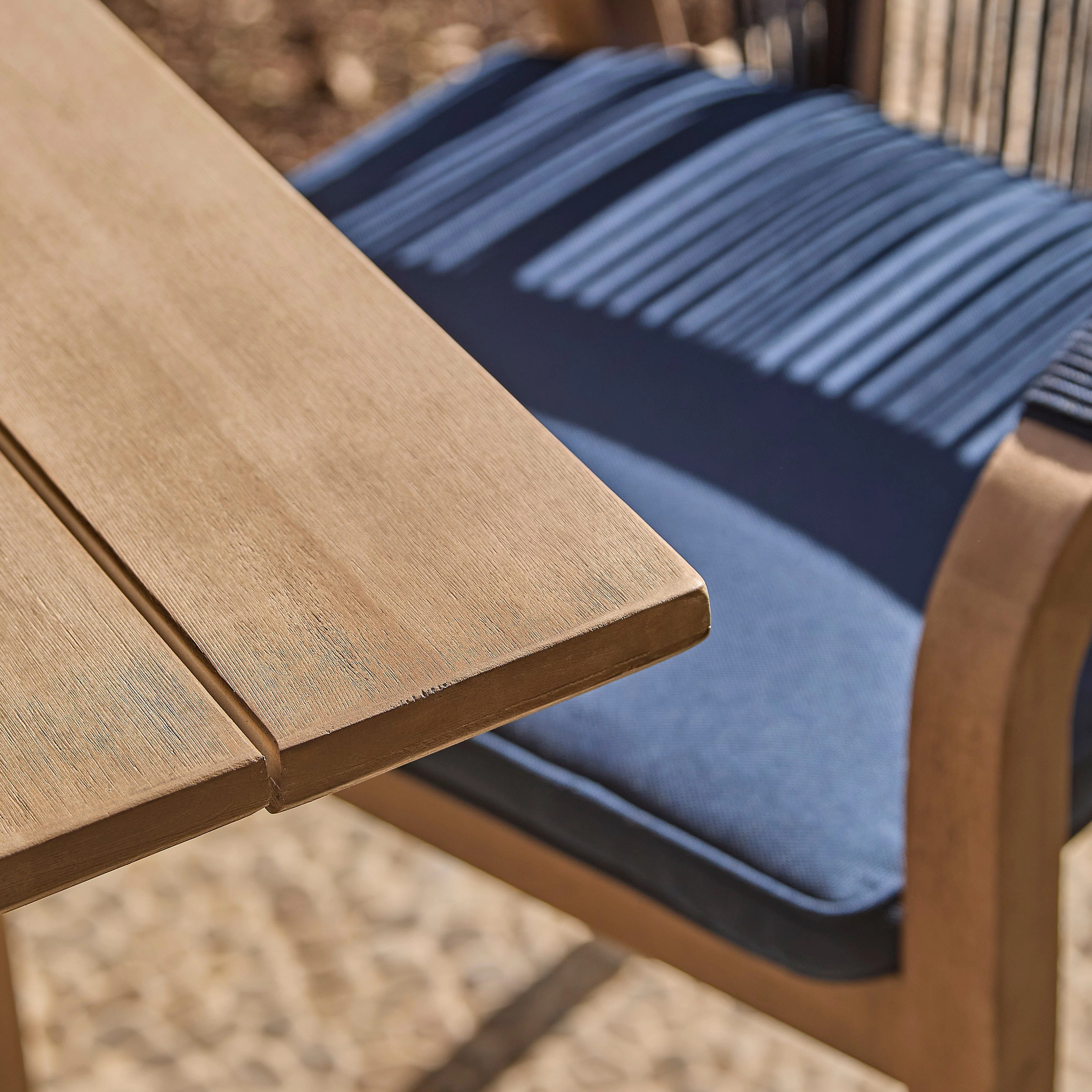 Shiro 6 Seater Wooden Garden Dining Set with Shiro Navy Rope Chairs & Bench - 180cm - Image 5