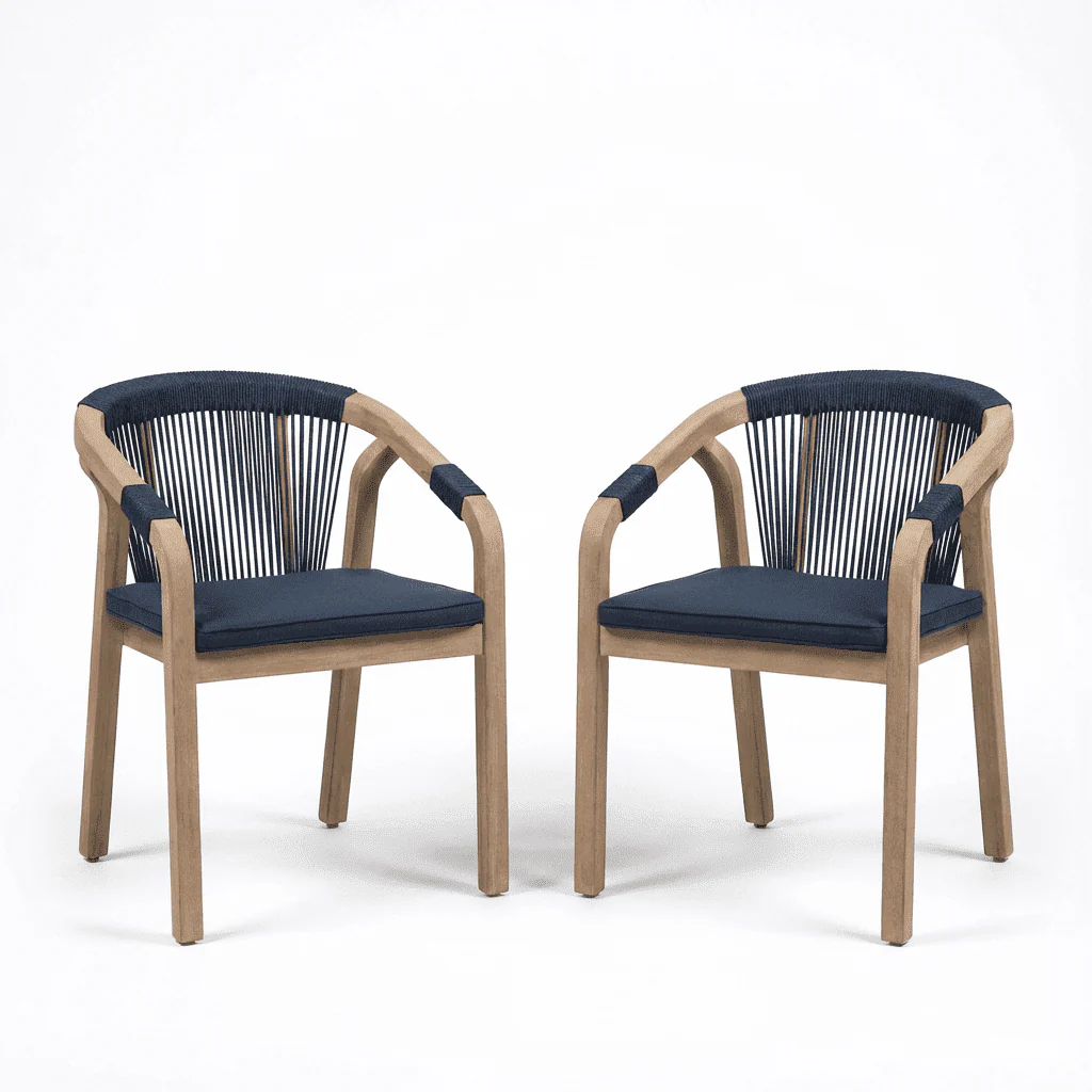 Shiro 4 Seater Round Wooden Garden Dining Set with Shiro Navy Rope Dining Chairs - 120cm - Image 10