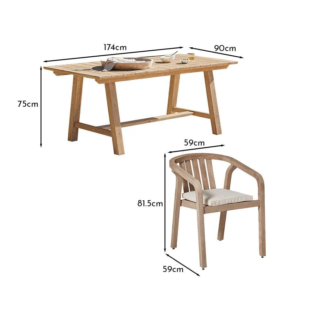 Shiro 6 Seater Wooden Rectangular Garden Dining Table with 6 Shiro Chairs - Image 9