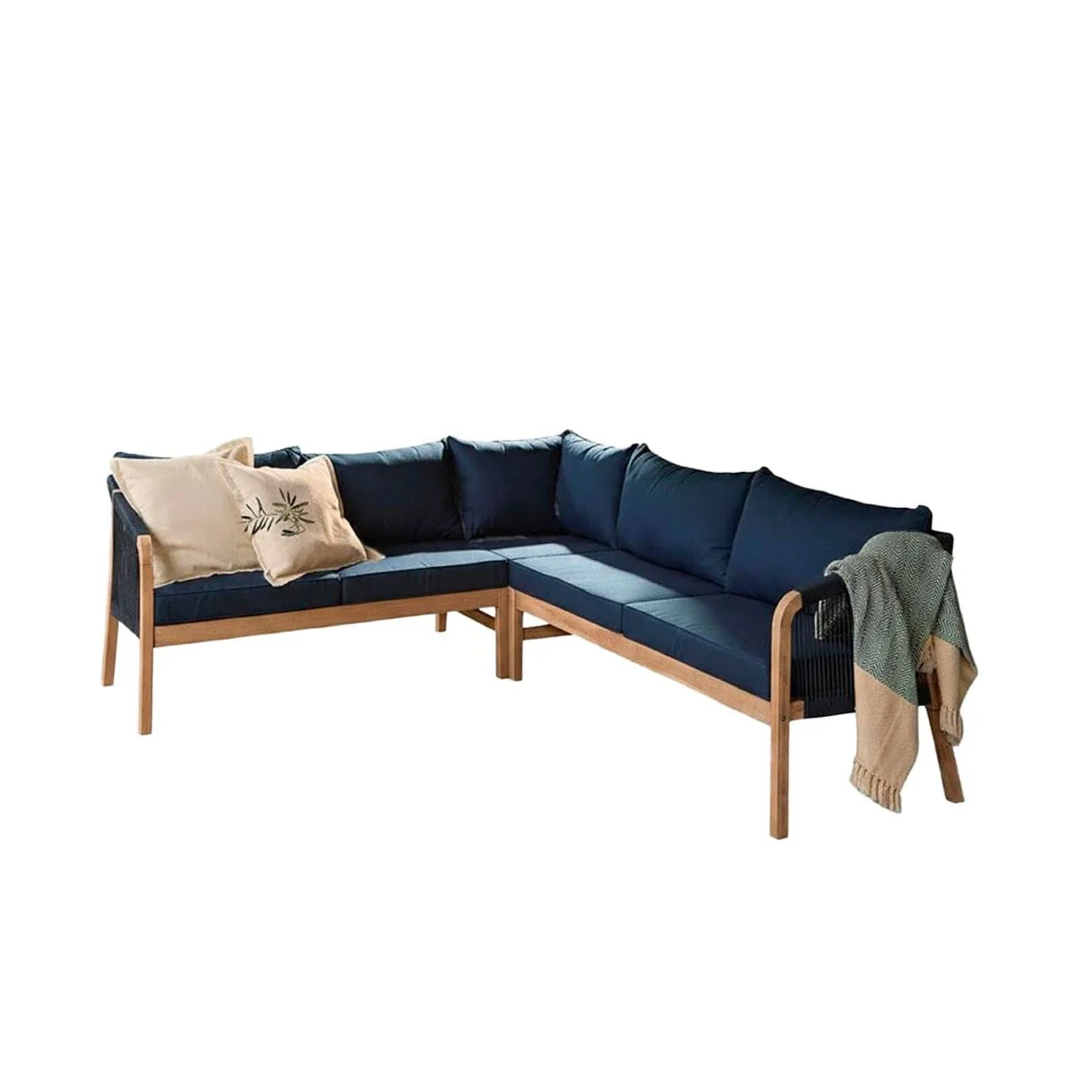Shiro 5 Seater Wooden Garden Corner Sofa with Shiro Coffee Table - Navy - Image 4