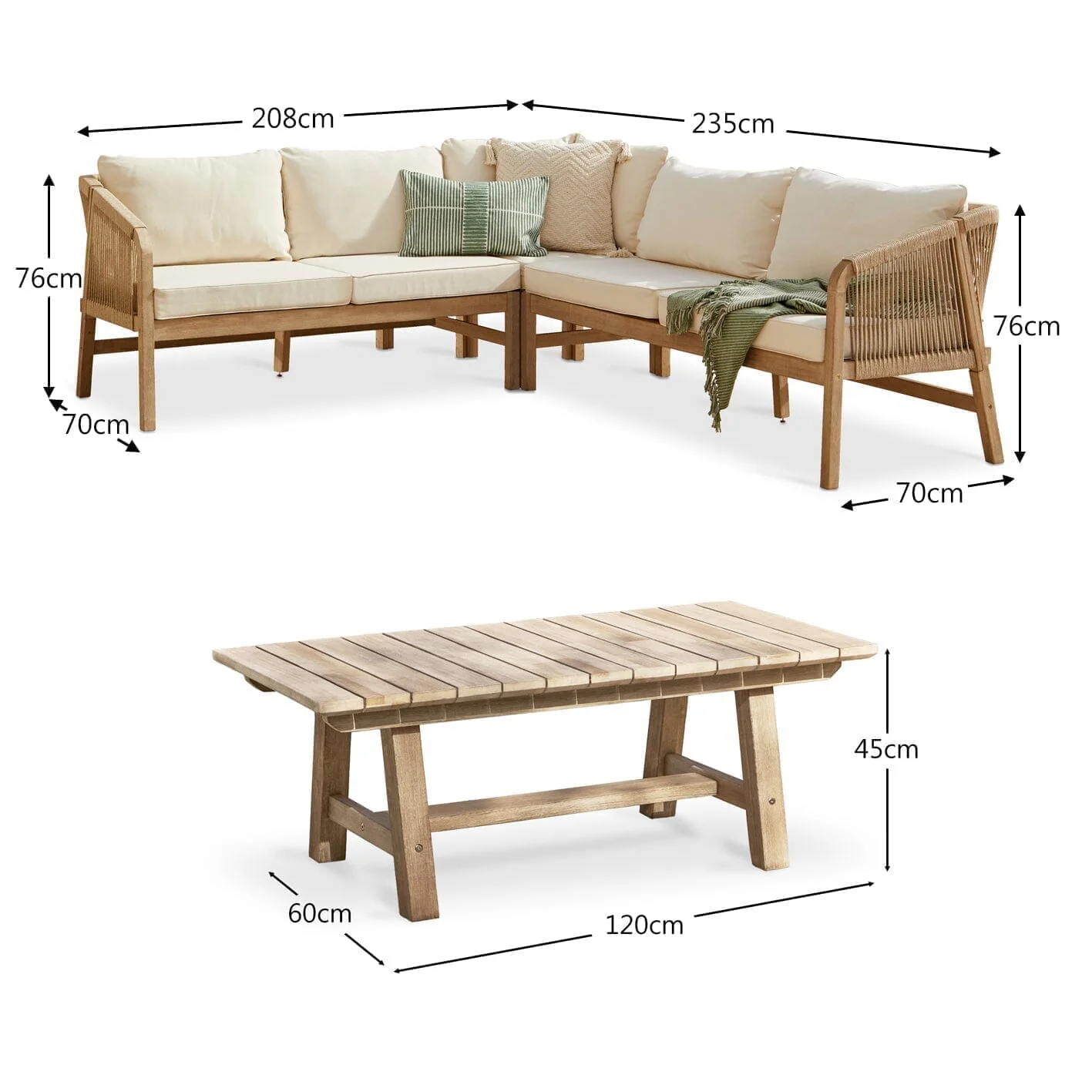 Shiro Wooden Garden Corner Sofa Set - Image 17