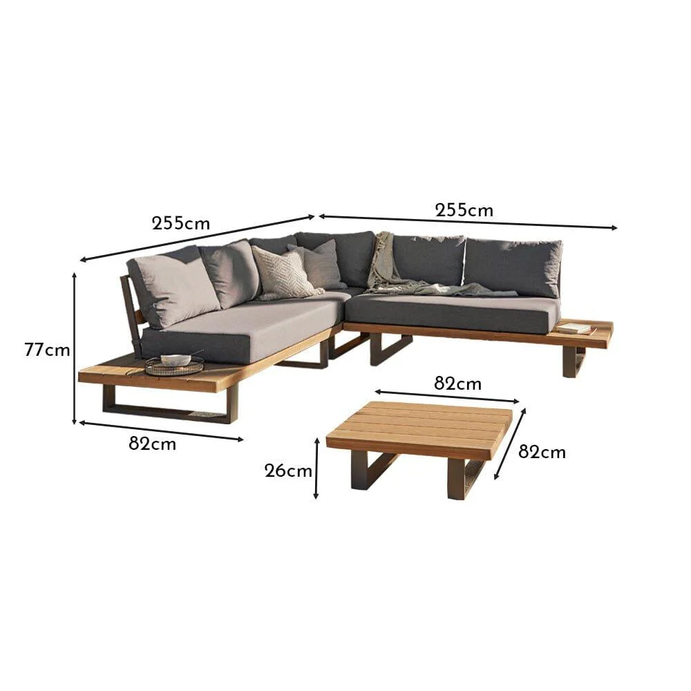Shiva Garden Corner Sofa Set with Cream LED Premium Parasol - Grey - Image 8