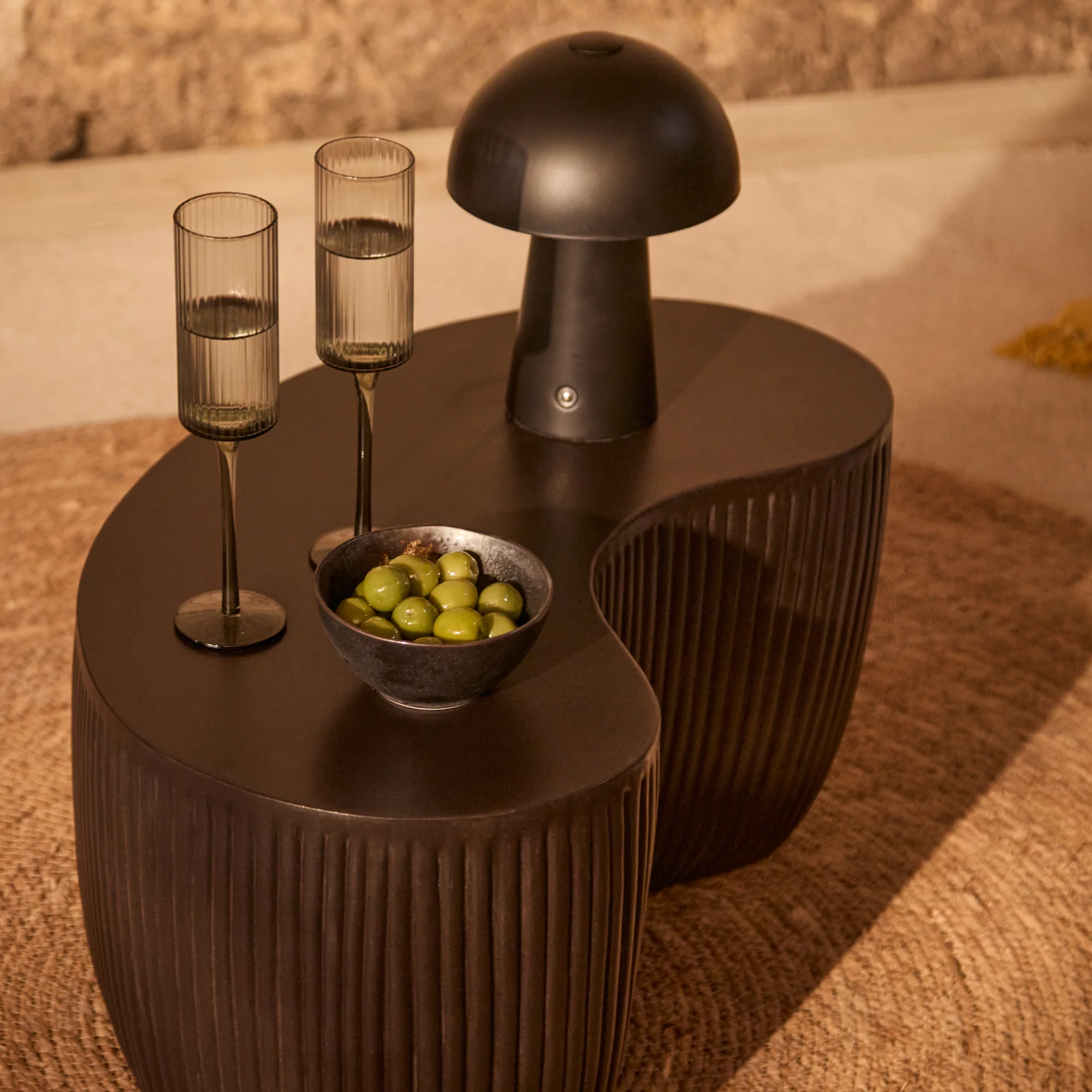 Sohan 61cm Kidney Garden Coffee Table - Set of 2 - Lava Black - Image 3