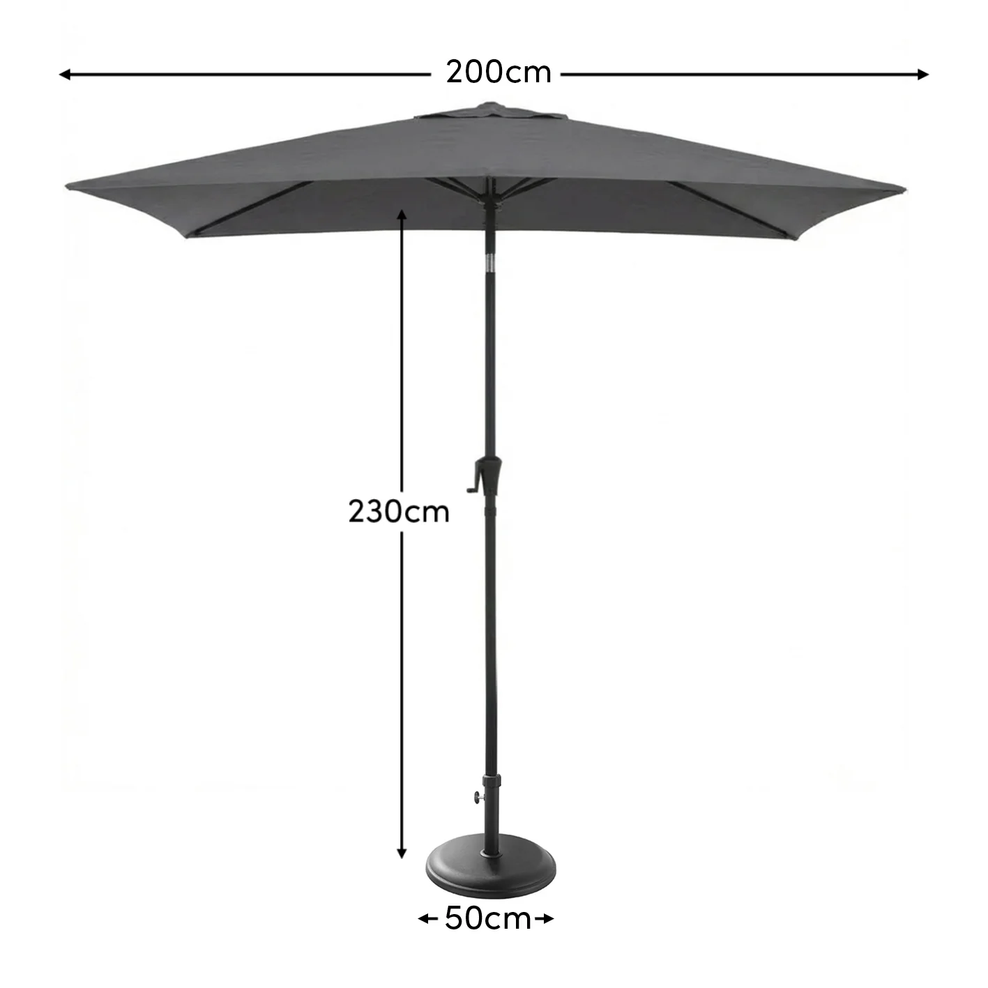 Square 2m Grey LED Parasol with 25kg Parasol Base - Black Concrete - Image 2