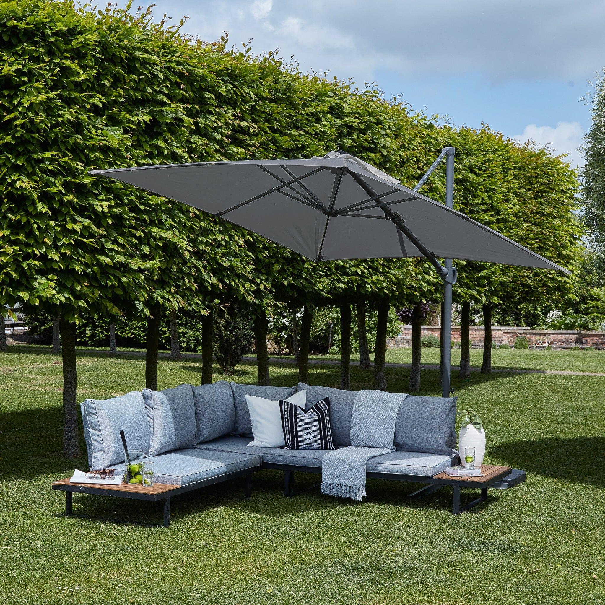 Thea Garden Corner Sofa Set with Grey LED Premium Parasol - Image 4