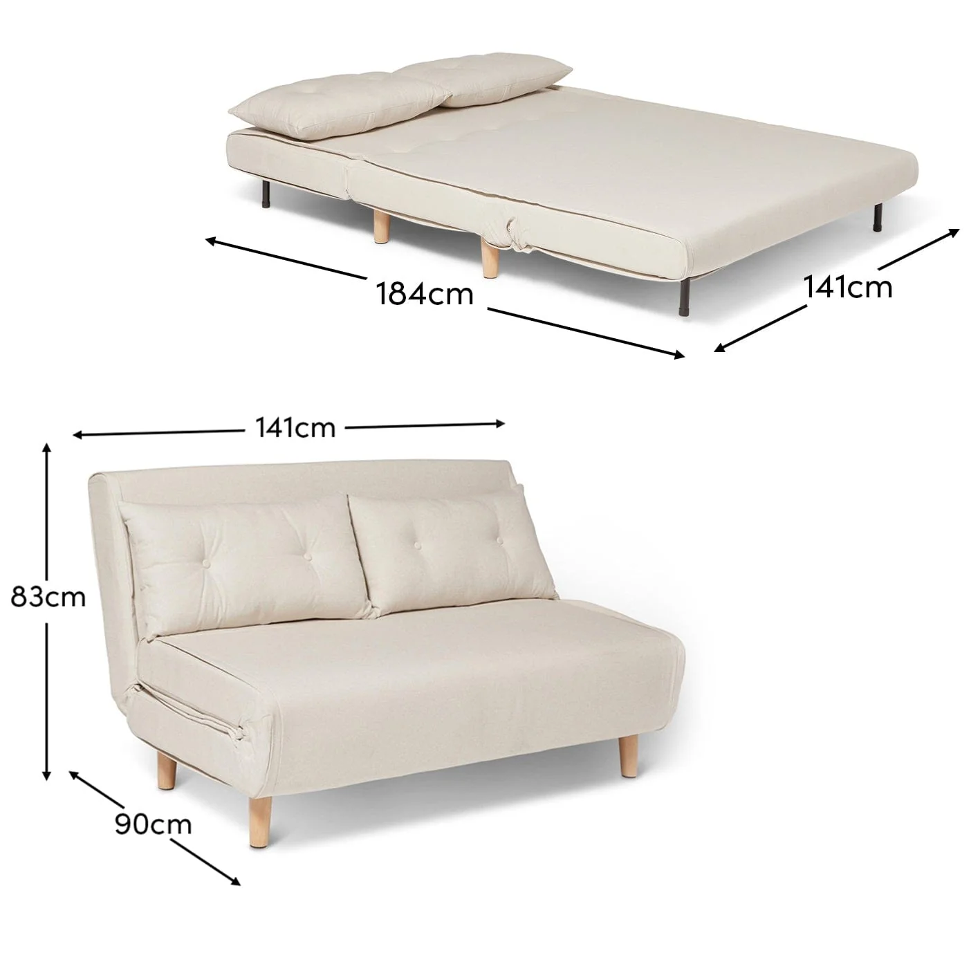 Una 2 Seater Double Sofa Bed - Oatmeal Linen - Image 15