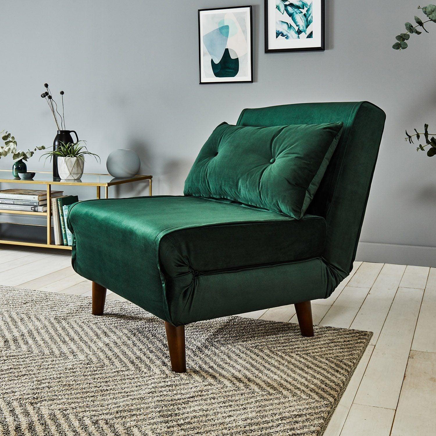 Una Single Sofa Bed - Green Velvet - Image 3