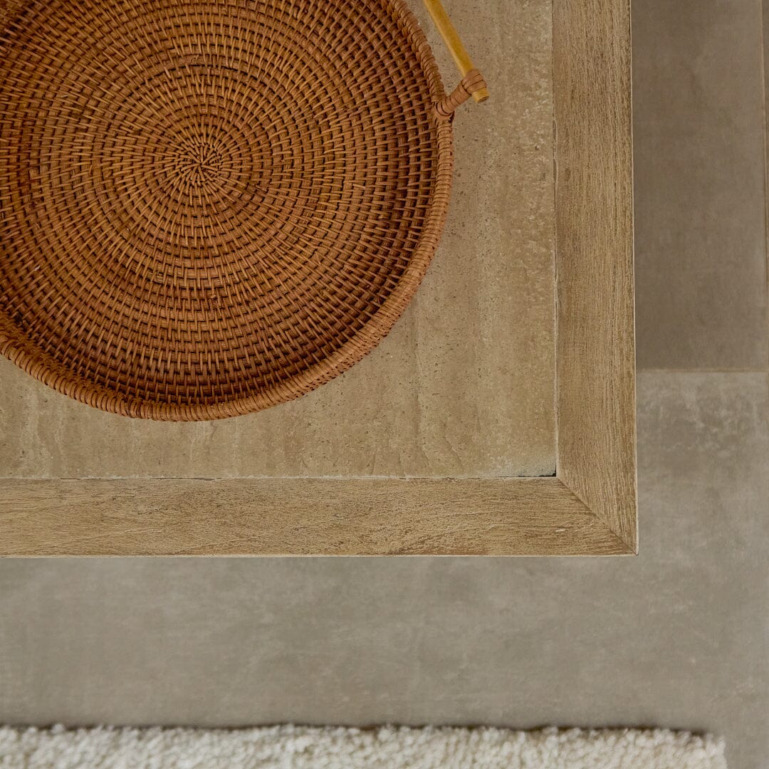 Valdis Mango Wood & Travertine Rectangular Coffee Table - Image 4