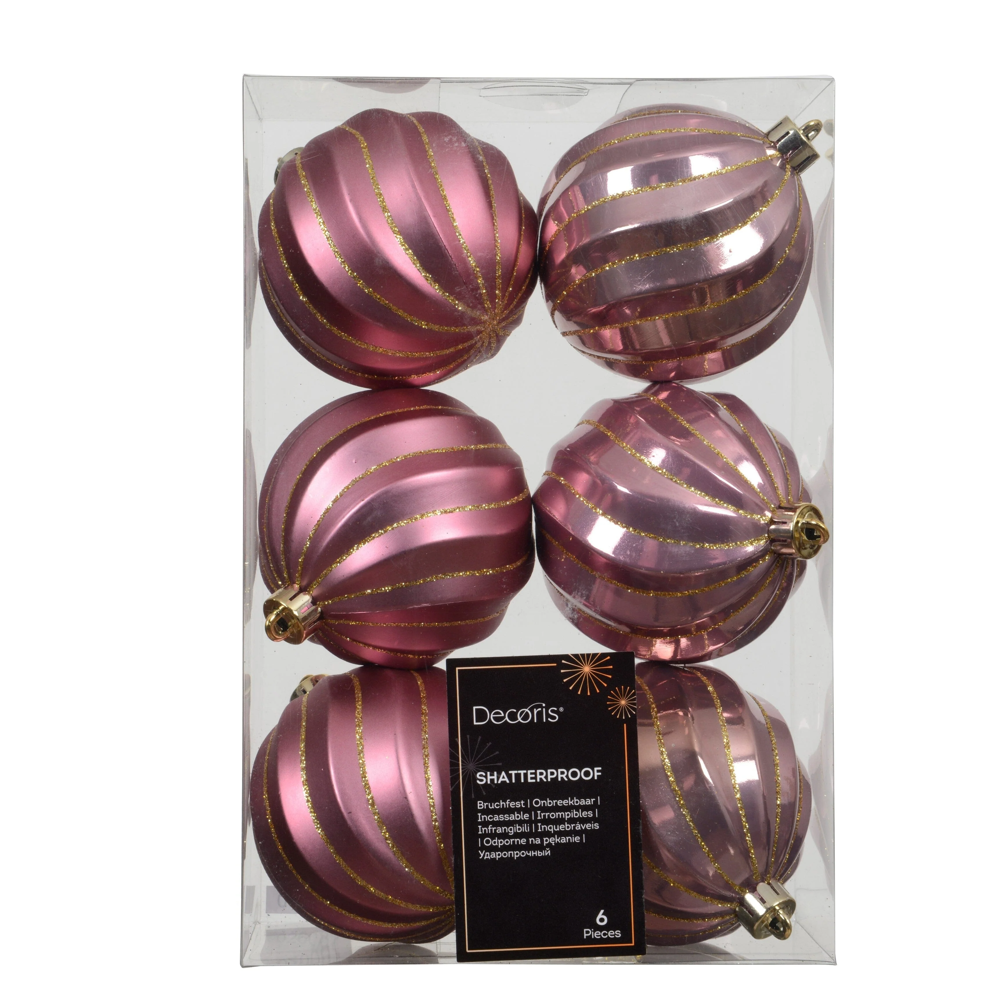 Valen Shatterproof 8cm Mixed Swirl Baubles - Set of 6 - Blush Pink - Image 5