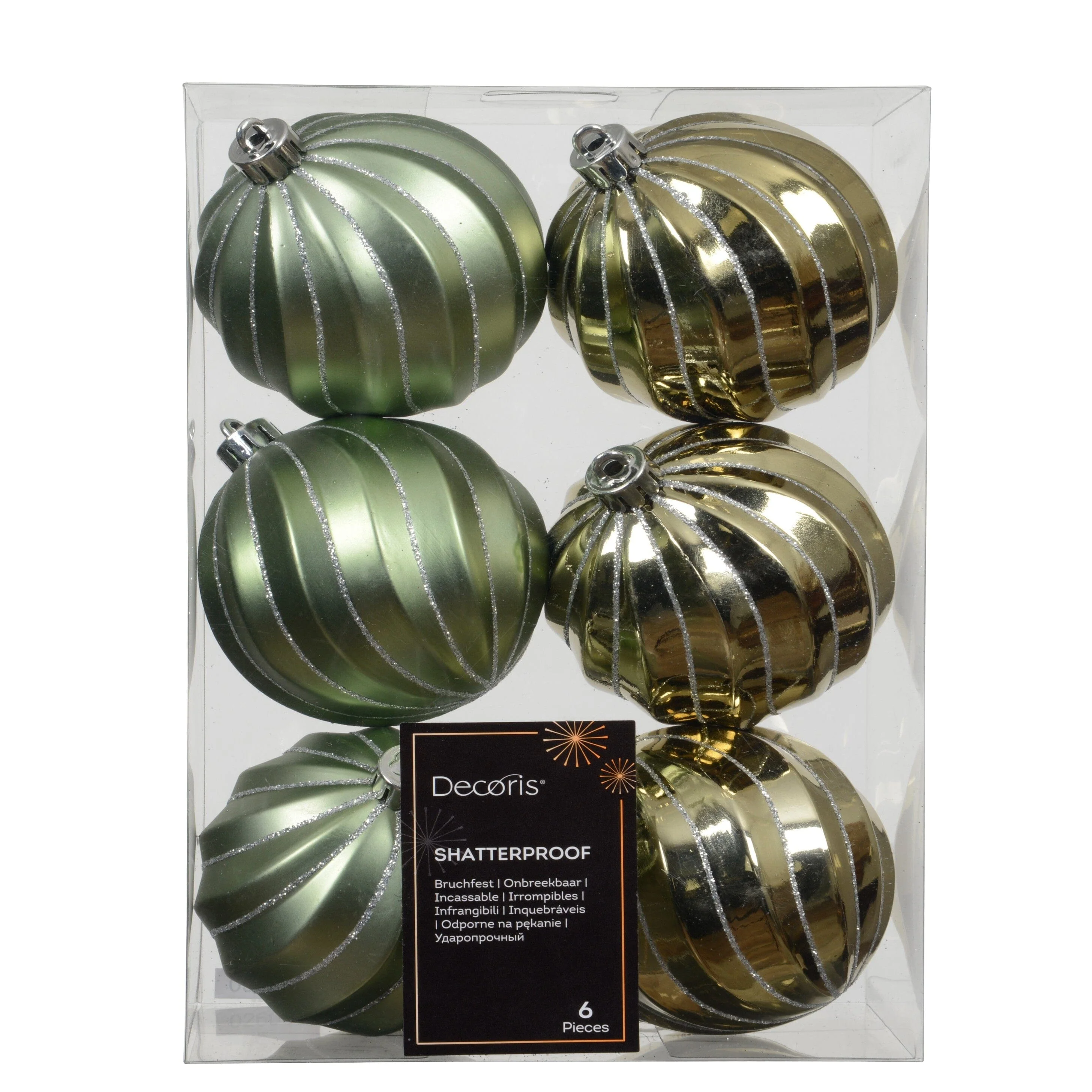 Valen Shatterproof 8cm Mixed Swirl Baubles - Set of 6 - Sage Green - Image 2