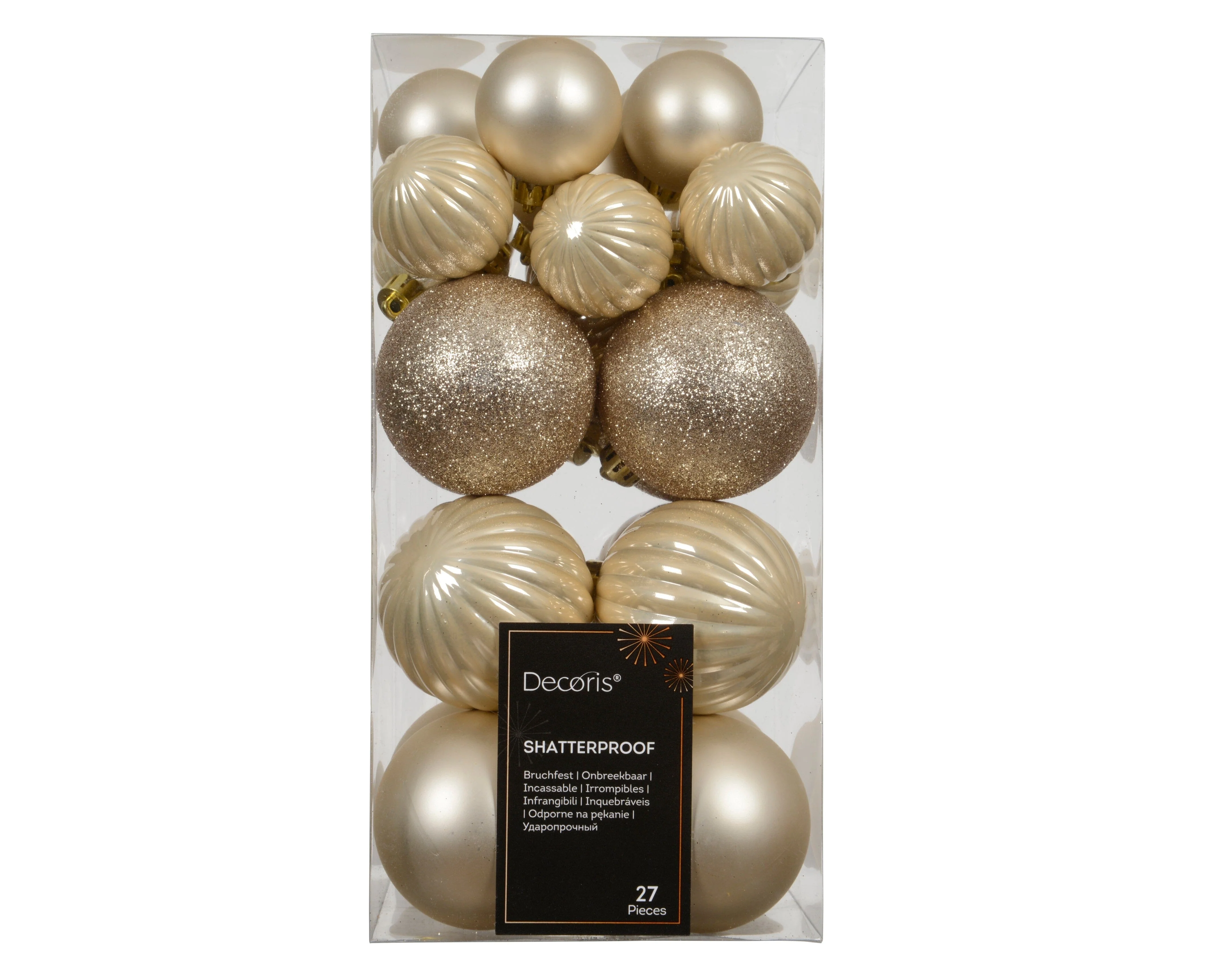 Valen Shatterproof Mixed Baubles - Set of 27 - Pearl Gold - Image 10