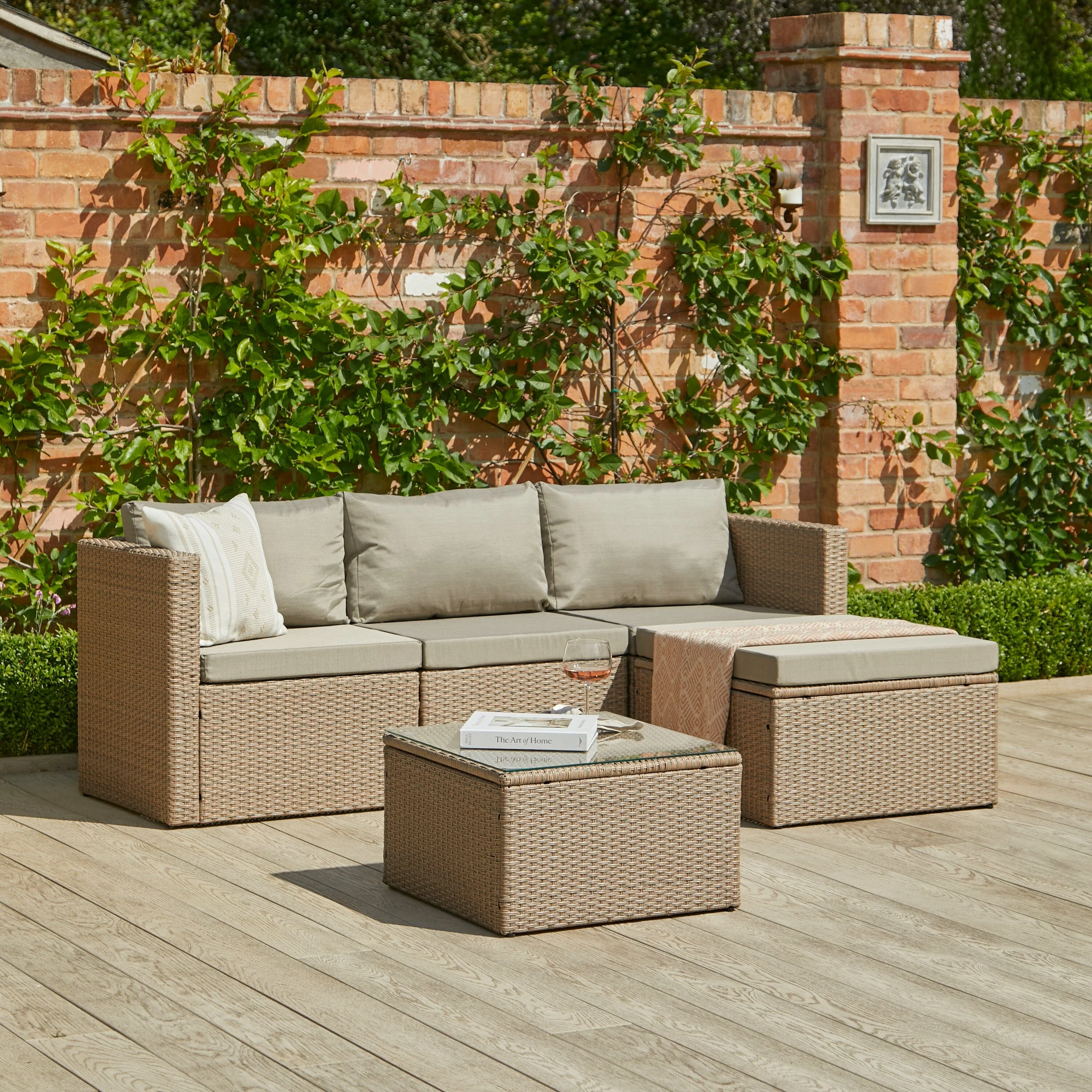 Weston 4 Seater Rattan Garden Corner Sofa Set with Grey Lean Over Parasol - Natural Weave - Image 8