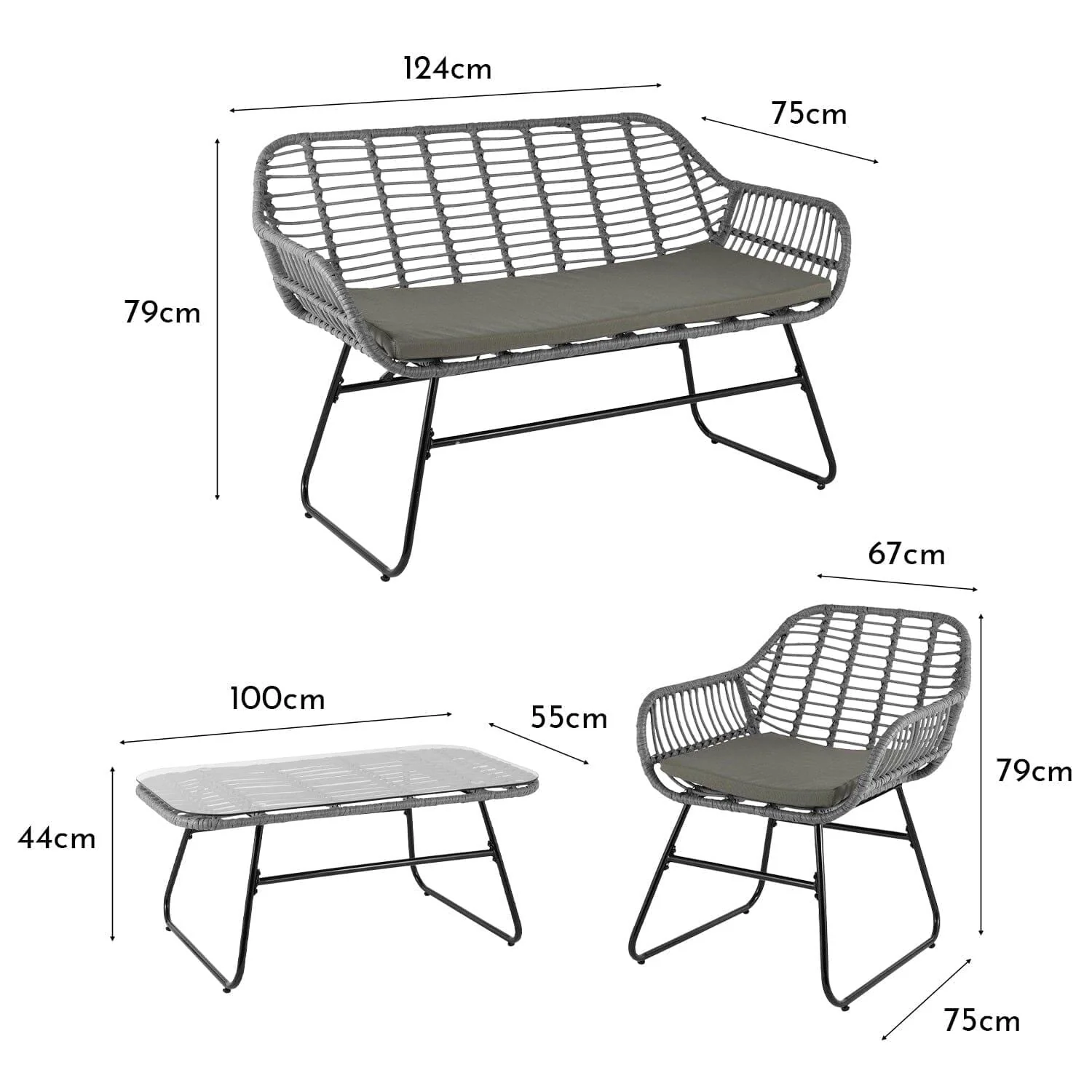 Wick Rattan Garden Sofa Set with Cream LED Premium Parasol - Light Grey - Image 11