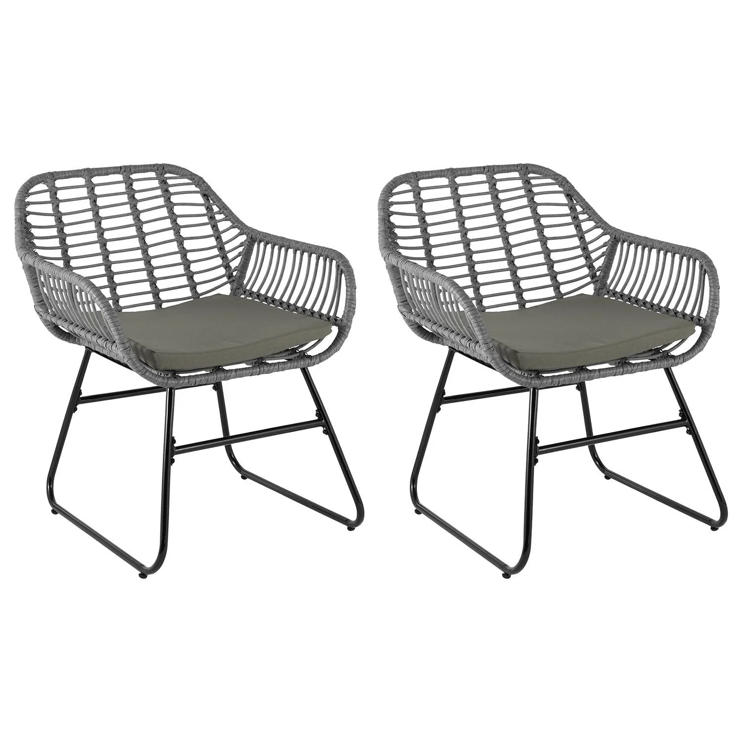 Wick Rattan Garden Sofa Set with Grey Parasol - Light Grey - Image 7