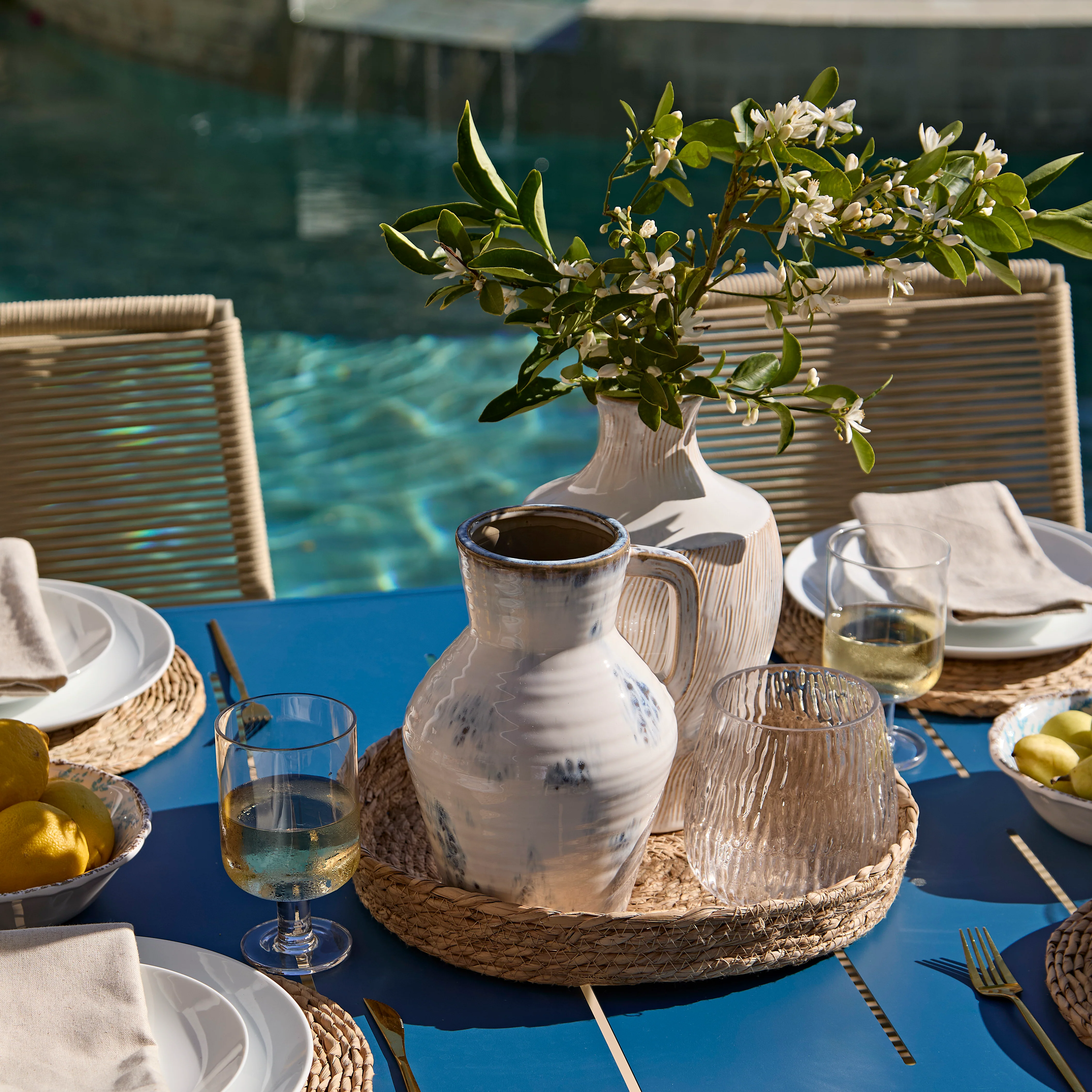 Wilder 6 Seater Blue Garden Dining Set with Ryder Clay Chairs - Image 6