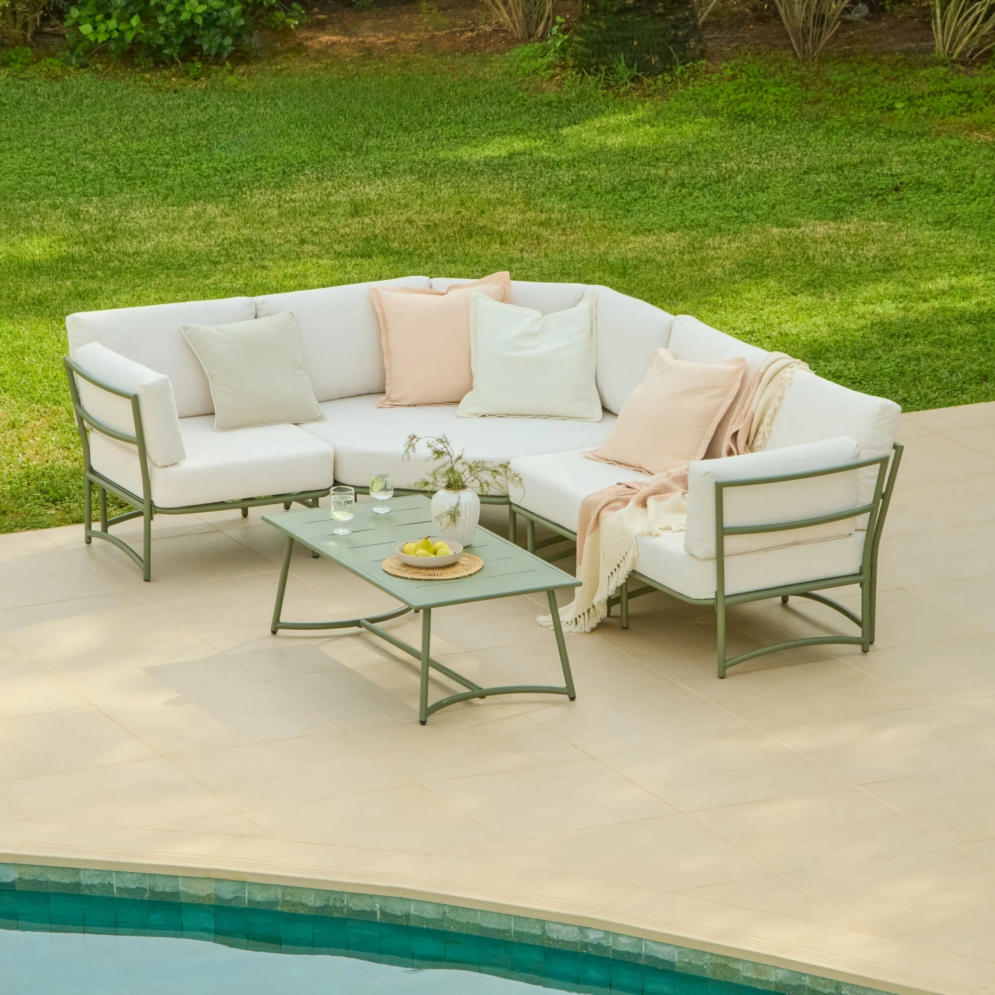 Wilder 6 Seater Garden Corner Sofa Set with Wilder Coffee Table - Olive Green