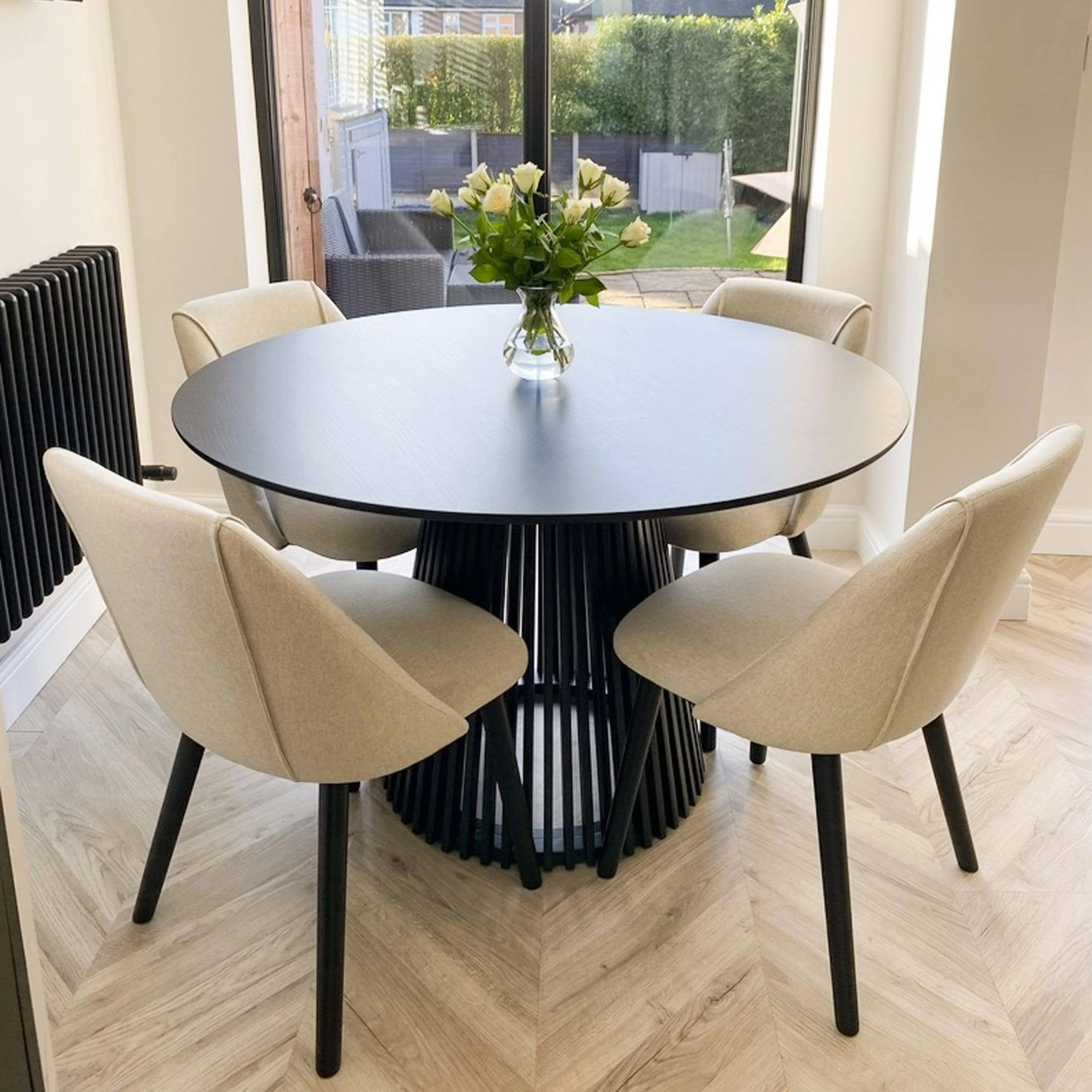 Willow Black Dining Table Set - 4 Seater - Freya Sand Dining Chairs - Black Oak Legs - Image 3