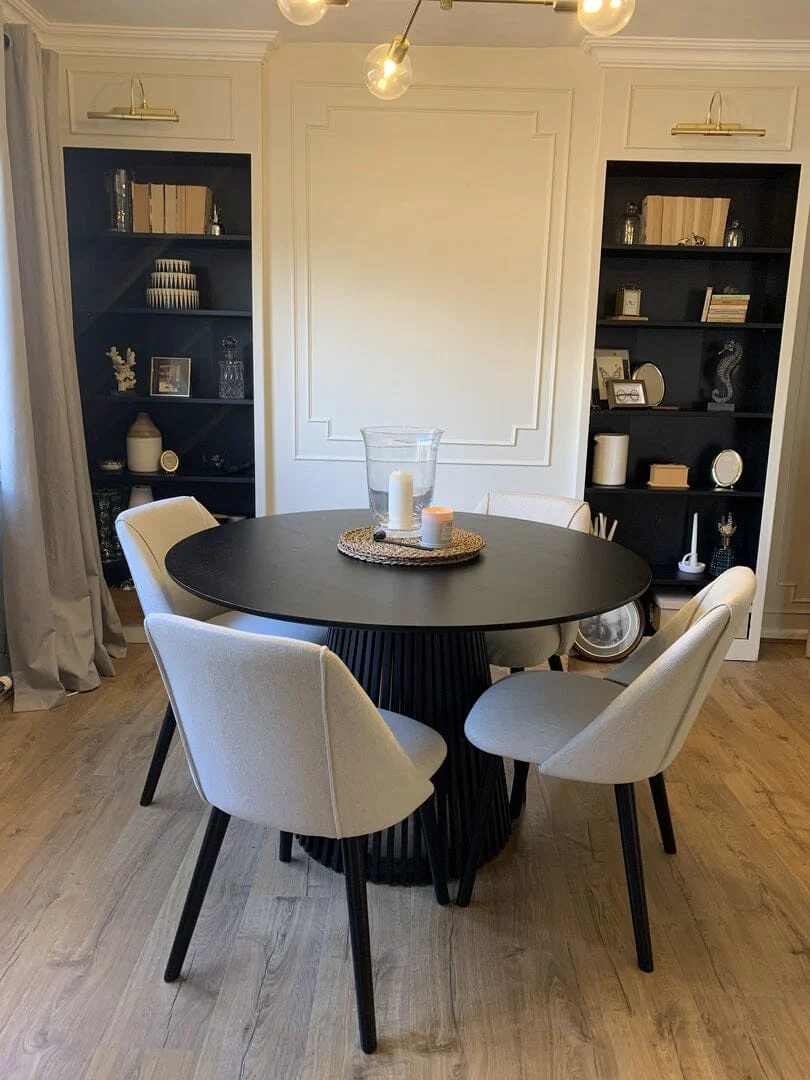 Willow Black Dining Table Set - 4 Seater - Freya Sand Dining Chairs - Black Oak Legs - Image 5